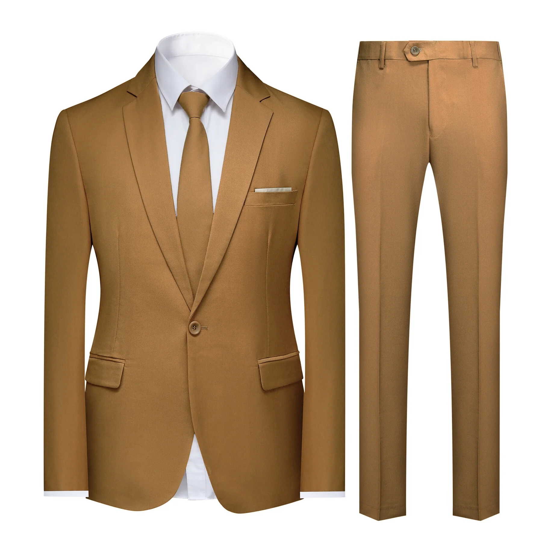 Cloudstyle Men's Solid Color Casual Single-breasted Suit Two-piece Set