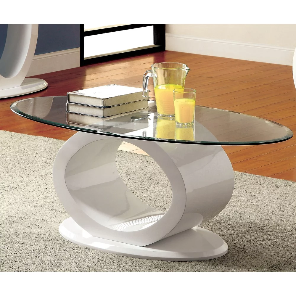 Furniture of America Opelle Modern 47-inch Glass Top O-shaped Coffee Table by  White