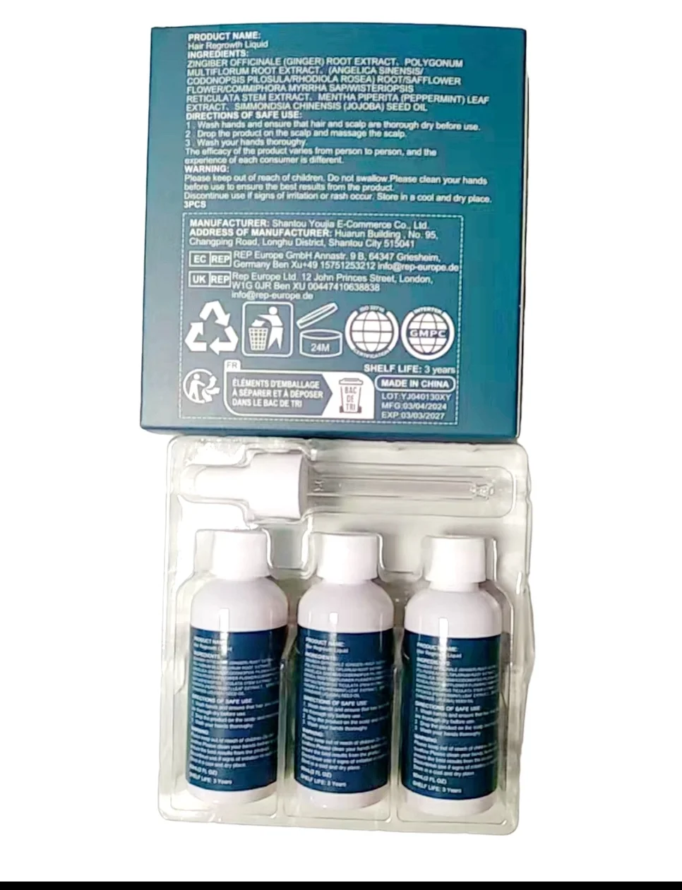 Minoxidil 5% Hair Regrowth Solution Extra Strength Men 6 Month Supply 3 BOTTLES