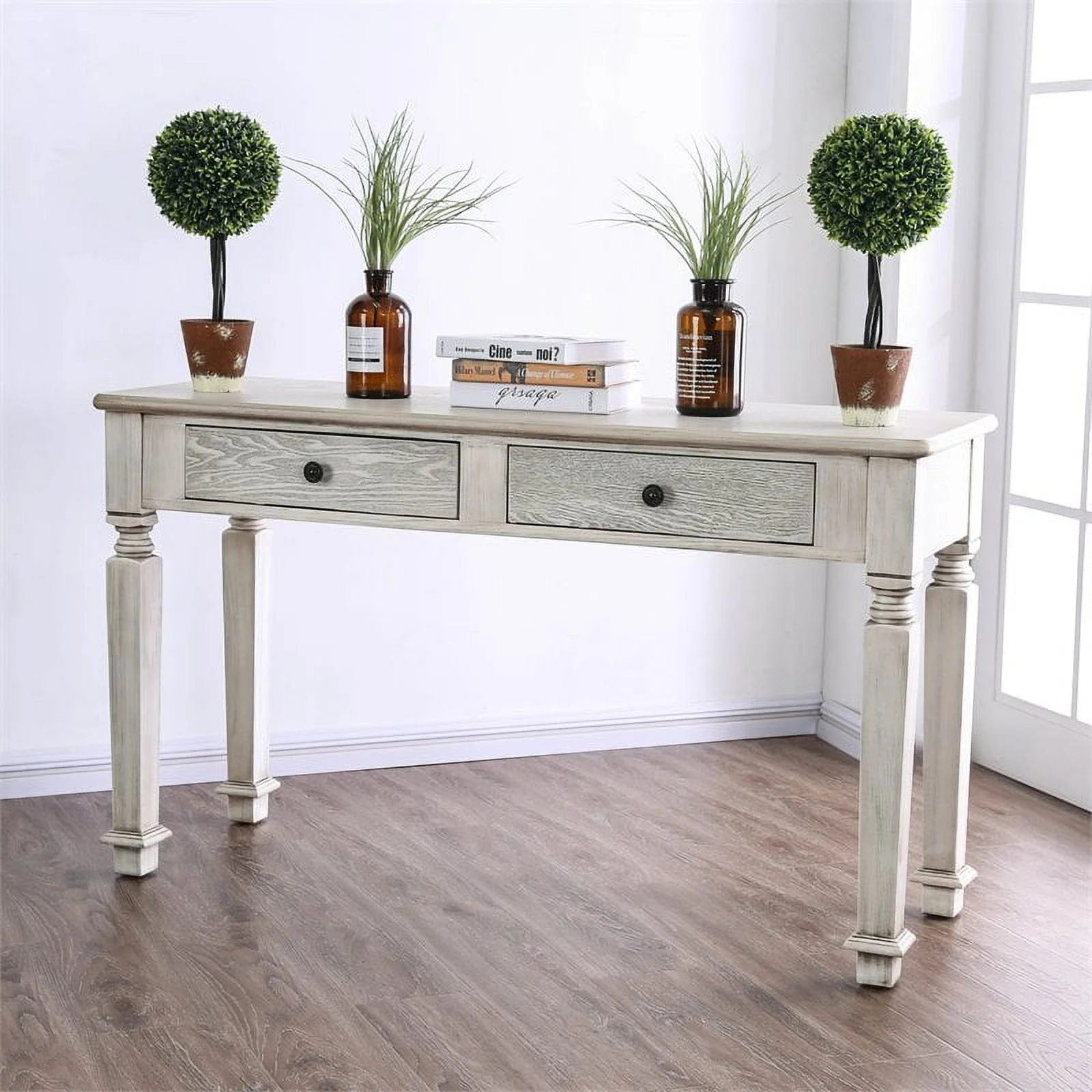 Furniture of America Vera Rustic Wood 2-Drawer Console Table in Antique White