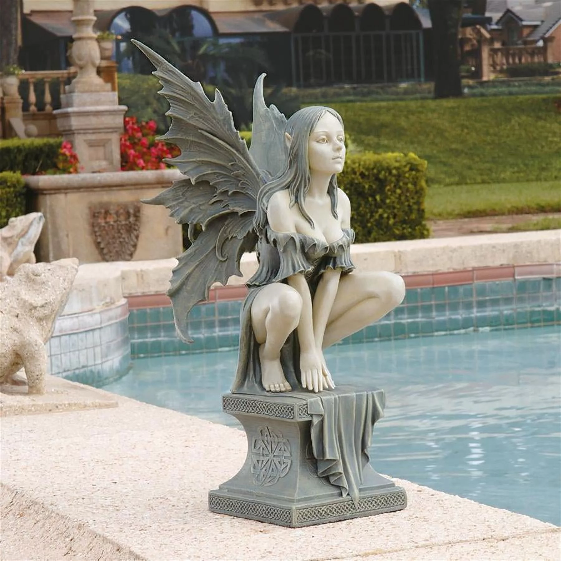 Design Toscano Celtic Fairy's Perilous Perch Outdoor Garden Statue, Large, 19 Inch, Polyresin, Two Tone Stone