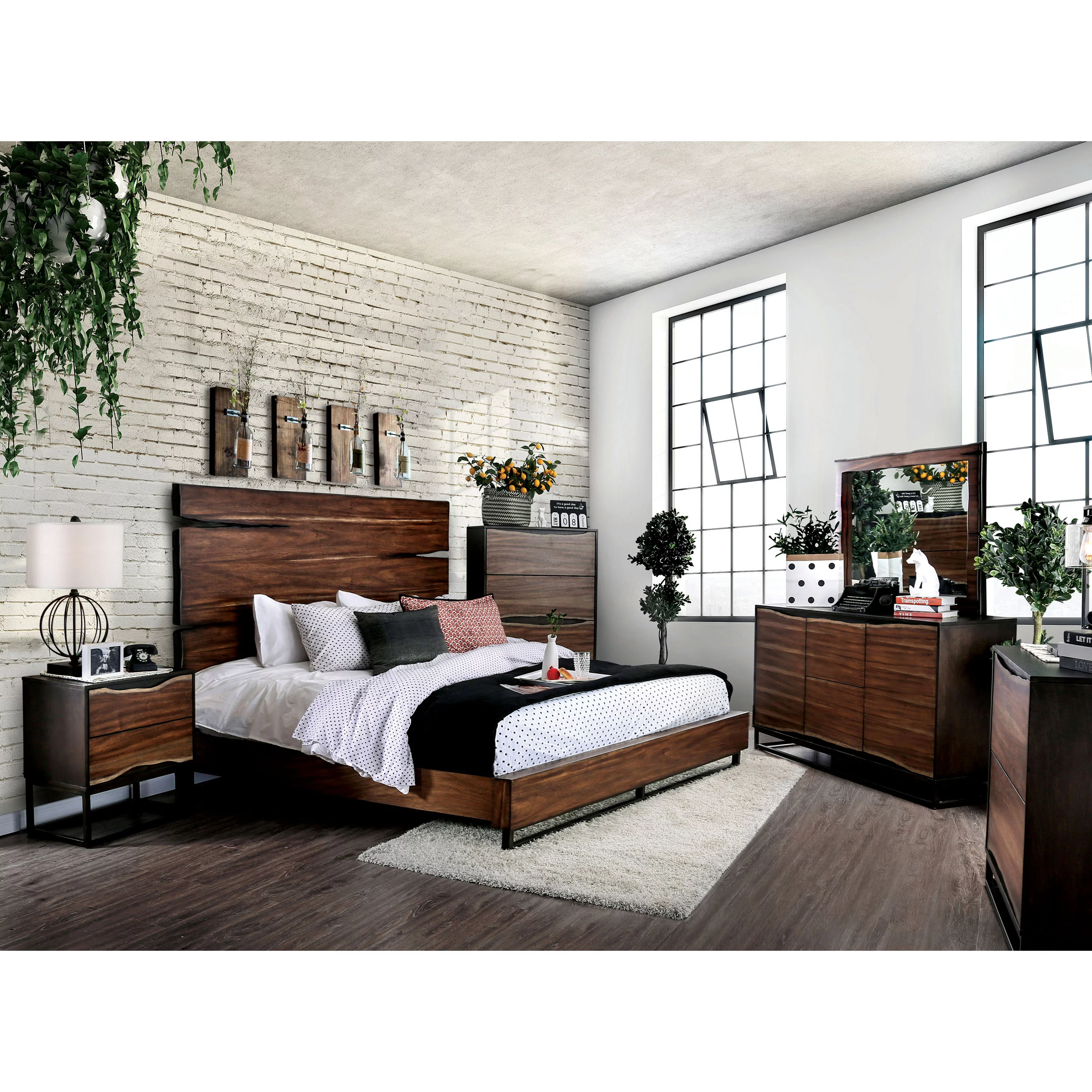 Furniture of America Trippen Panel Bed, Queen, Dark Oak and Dark Walnut
