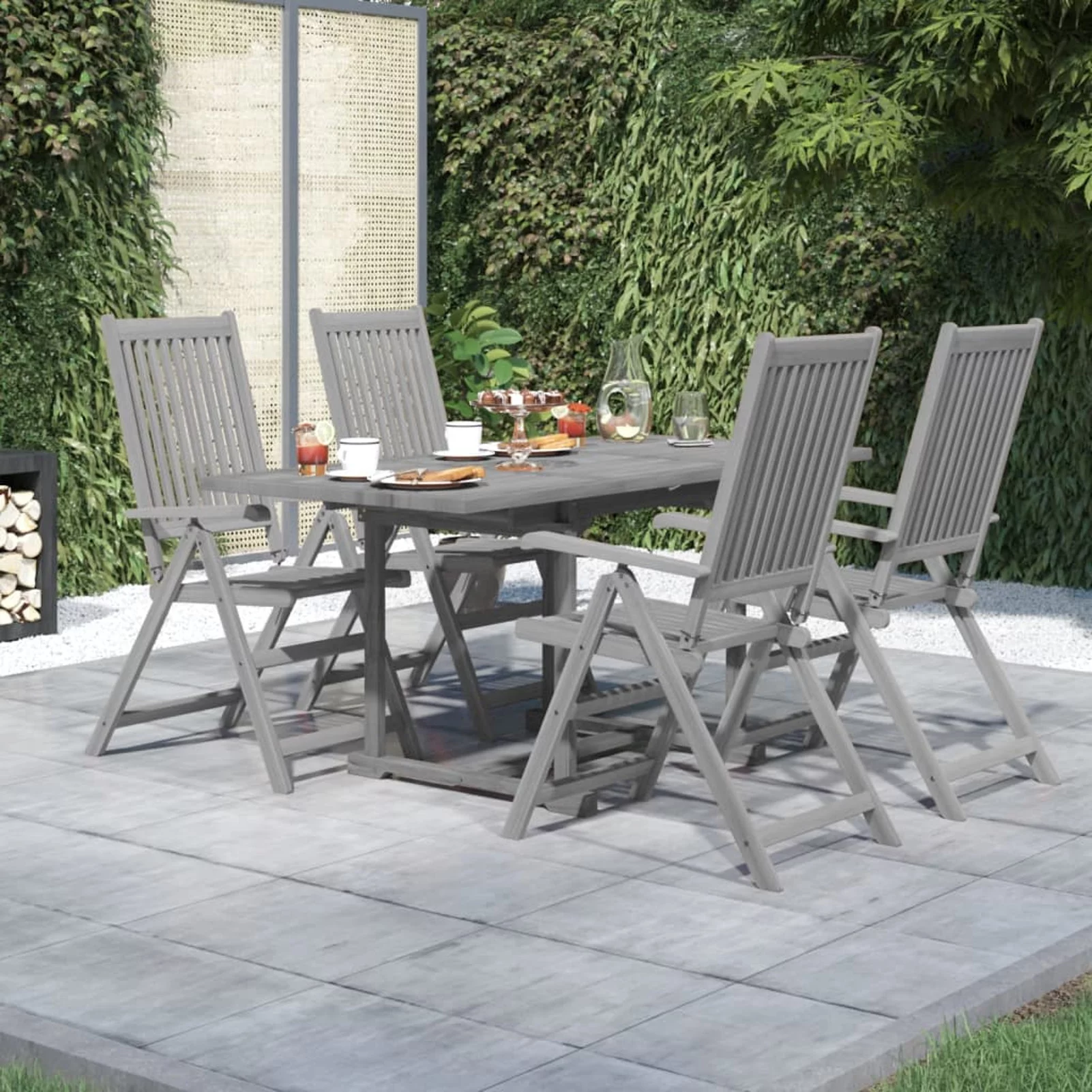 walmeck 5 Piece Patio Dining Set Solid Wood Acacia