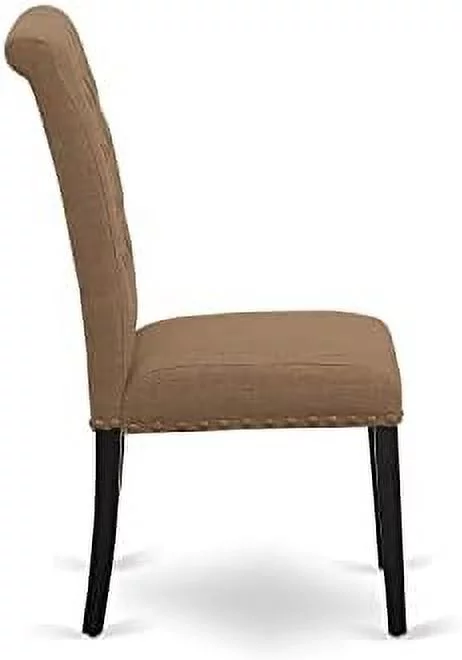 BRP1T17 Parson Dining Room Button Tufted Nailhead Trim Light Sable Linen Fabric Padded Chairs, Set Of 2, Black