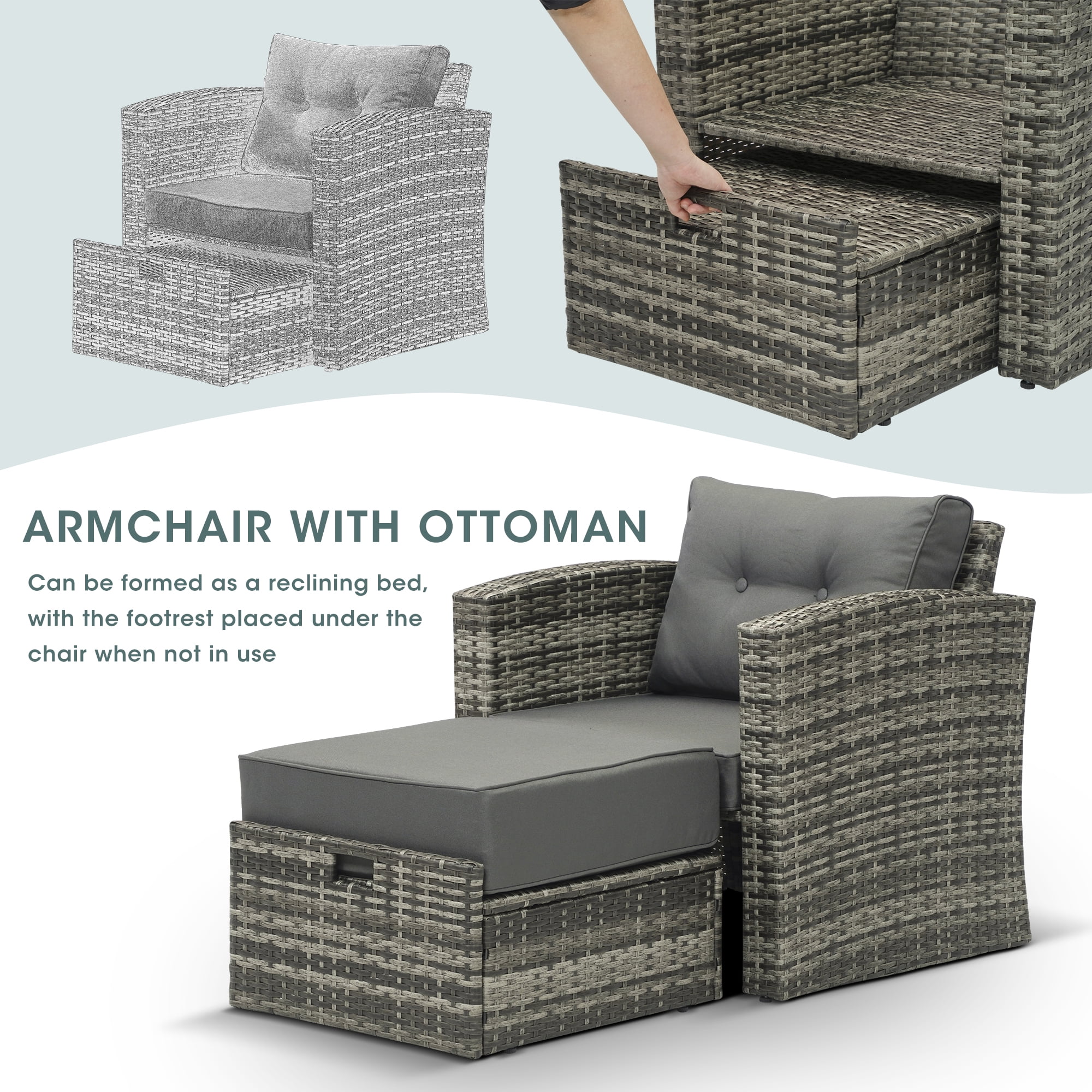 Royalcraft Outdoor Patio Furniture Set,7 Pieces Outdoor Sectional Wicker Sofa PE Rattan Conversation Sets with Non-slip Cushions,Aluminum Frame,Grey