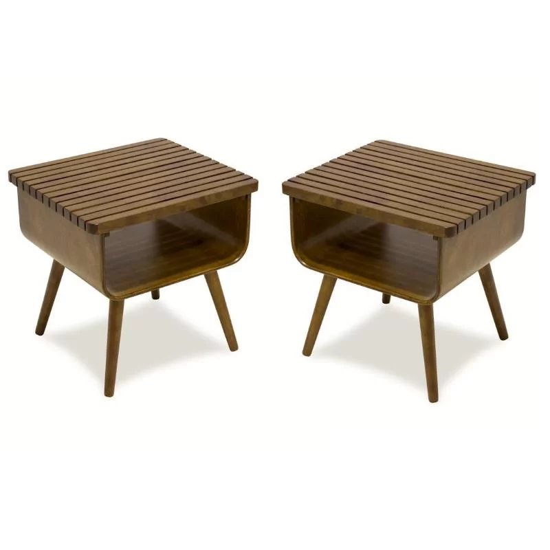 Home Square 2 Piece Living Room Set with Two Brown Walnut Wood End Tables
