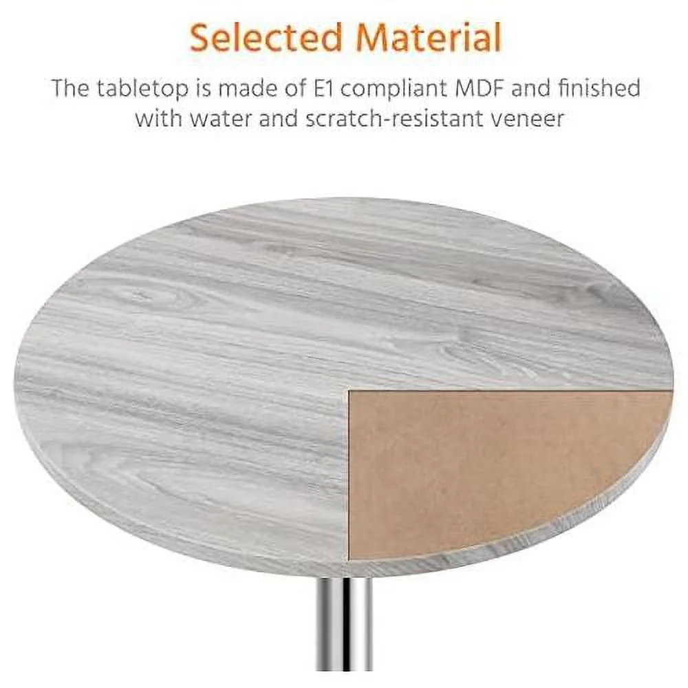 Height Adjustable Round Pub Table Counter Bar Height MDF Top Table 360° Swivel Bar Tables Tall Cocktail Tables Bistro Table, Grey