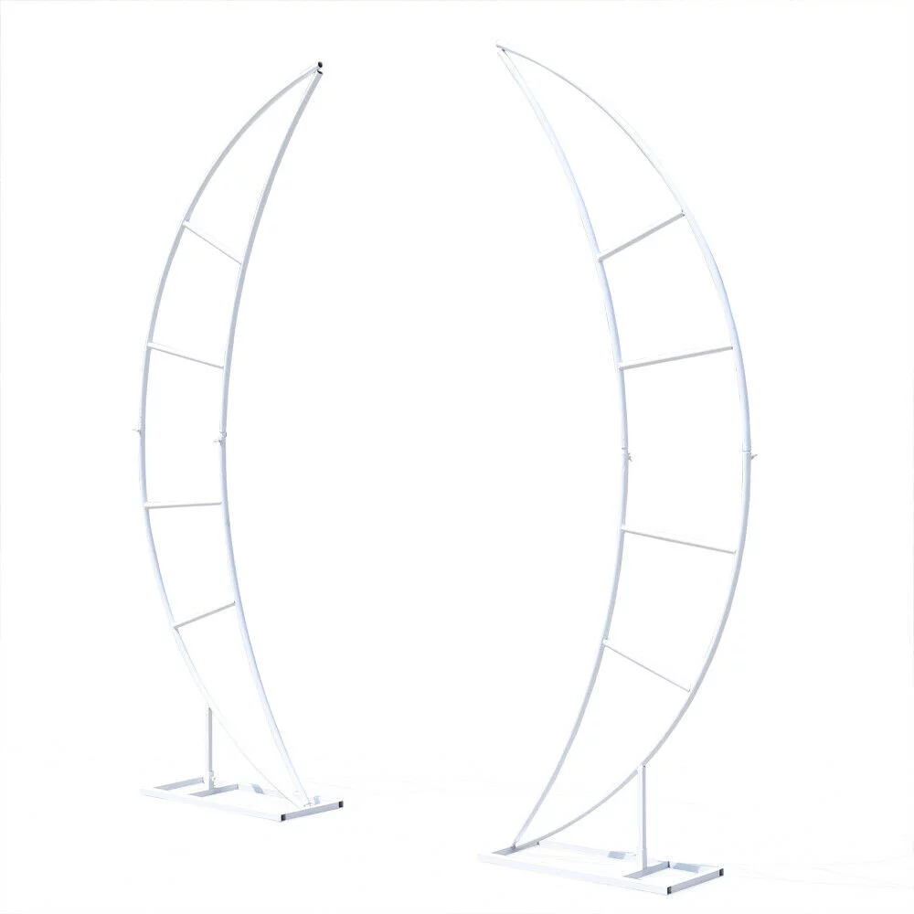 ANQIDI 6.56Ft White Crescent Moon Shape Wedding Arch 2Pcs Metal Party Backdrop Stand Flower Holder