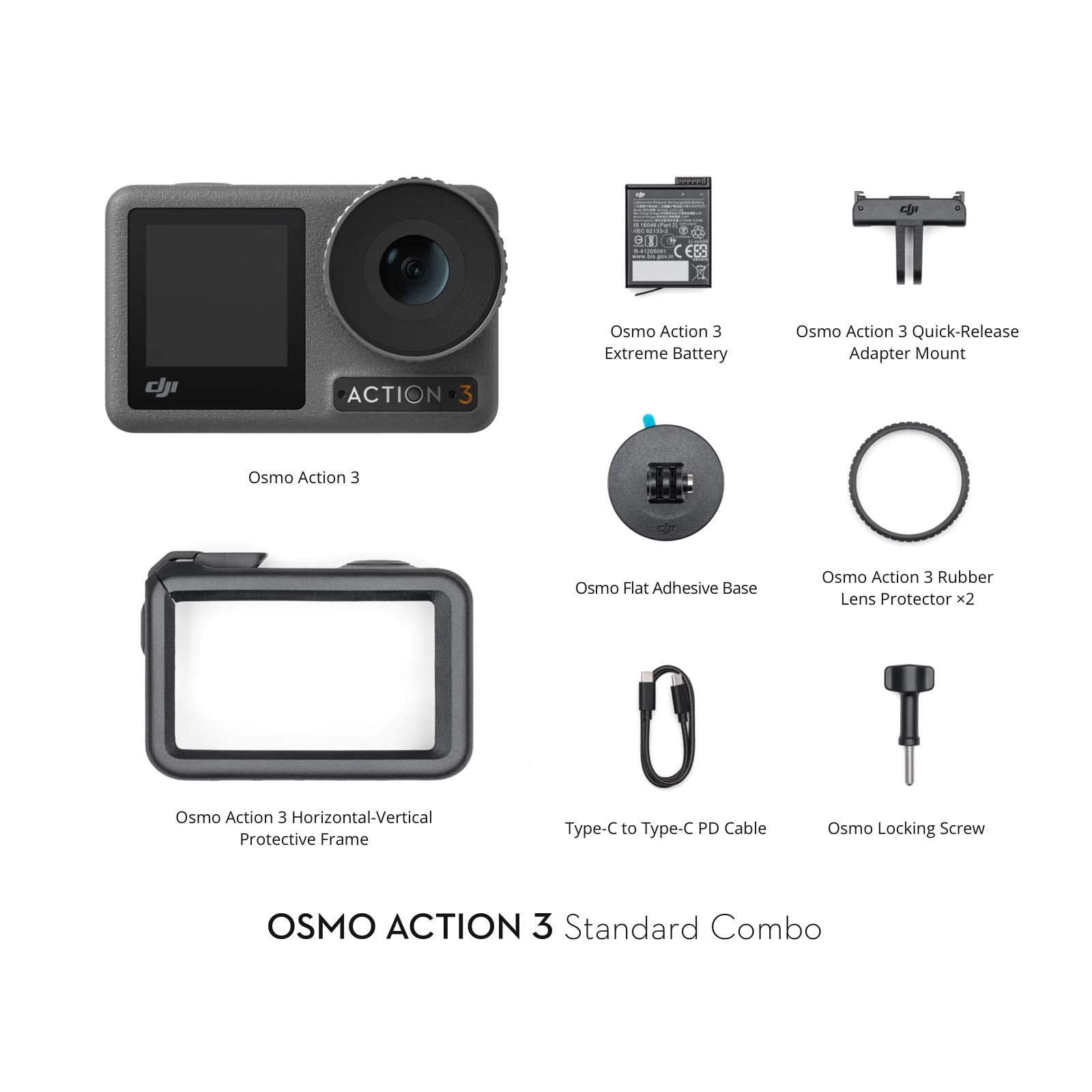 DJI Osmo Action 3 Standard Combo Outdoor Action Camera 4K HDR Vlog Bundle with Extended Protection + Deco Gear Chest/Head/Helmet/Handlebar Attachment Accessories Kit + 42