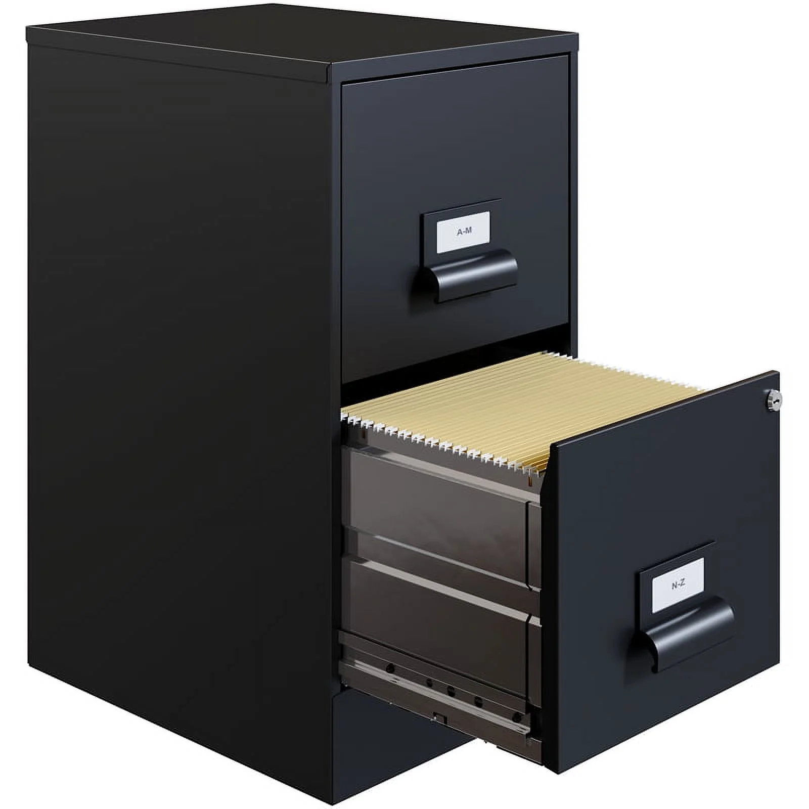 Home Square 2 Drawer Metal Vertical Wood Filing Cabinet Set in Black (Set of 2)