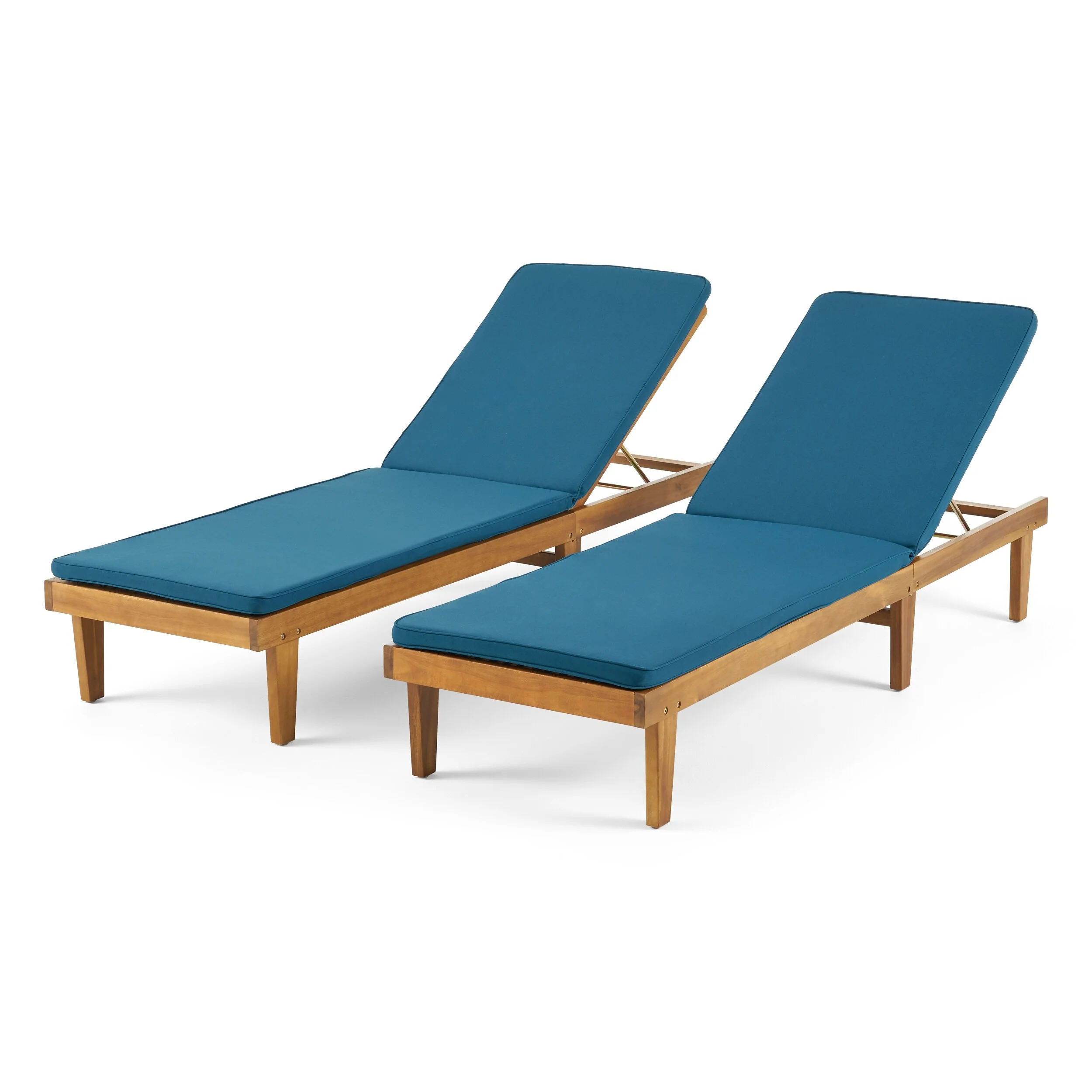 Christopher Knight Home Nadine Outdoor Modern Cushioned Acacia Chaise Lounges (Set of 2) by  Teak Finish + Blue Cushion