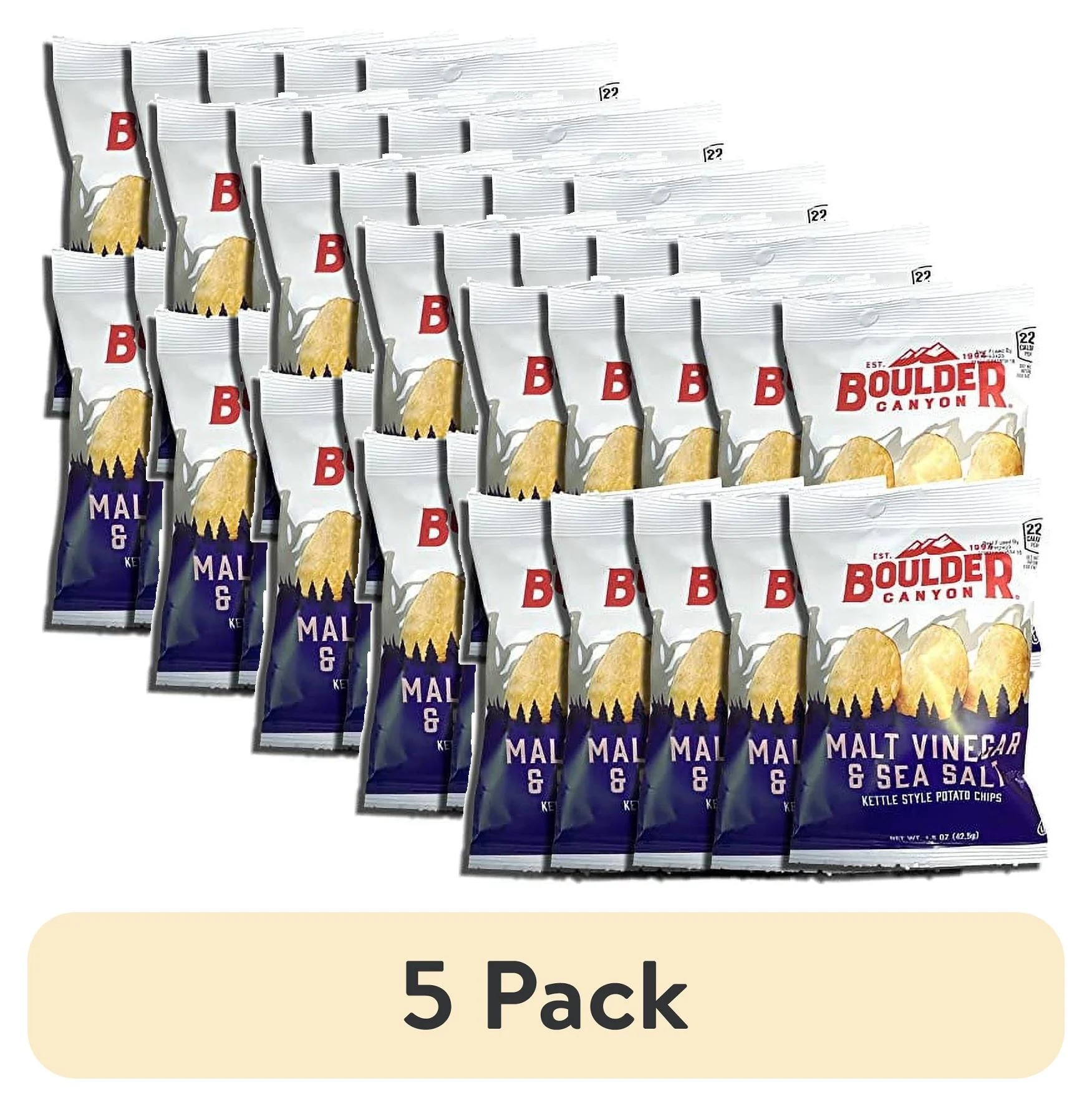 (5 pack) Kettle Style Potato Chips from Boulder | 1.5 Oz | (Malt Vinegar, 10 Bags)