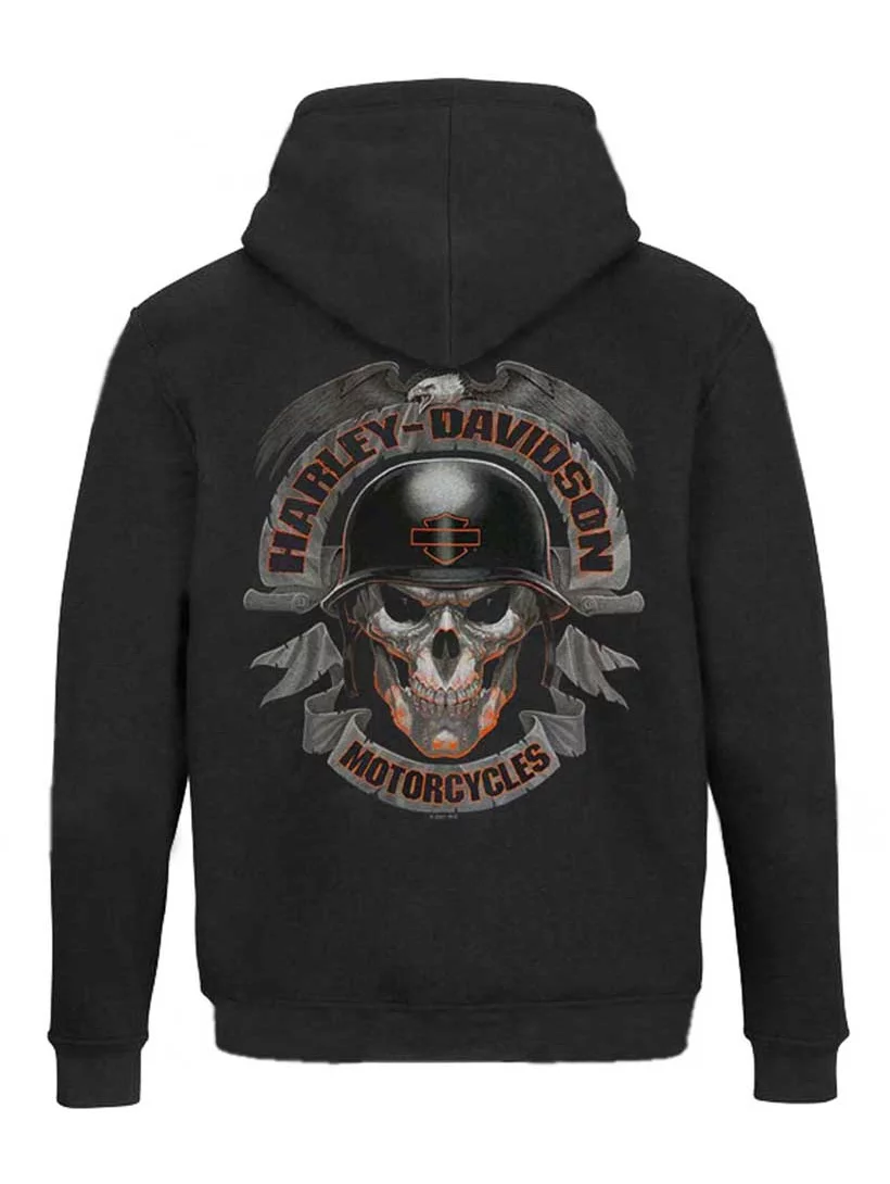 Harley-Davidson Men's Ghoulish Skull Zip-Up Cotton-Blend Hoodie, Black (4XL), Harley Davidson