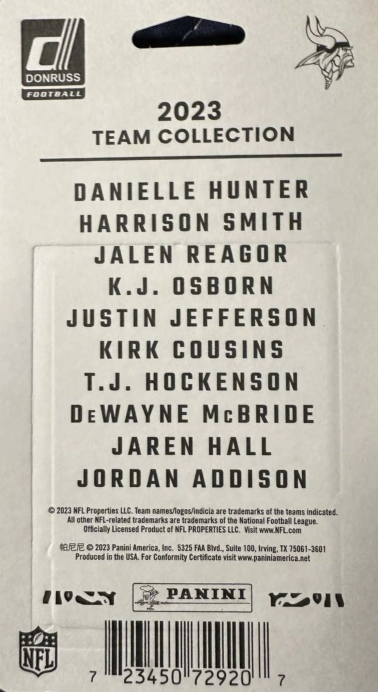 Minnesota Vikings 2023 Donruss Factory Sealed 10 Card Team Set Featuring Rated Rookie Cards Jordan Addison, DeWayne McBride and Jaren Hall Plus Kirk Cousins and Others