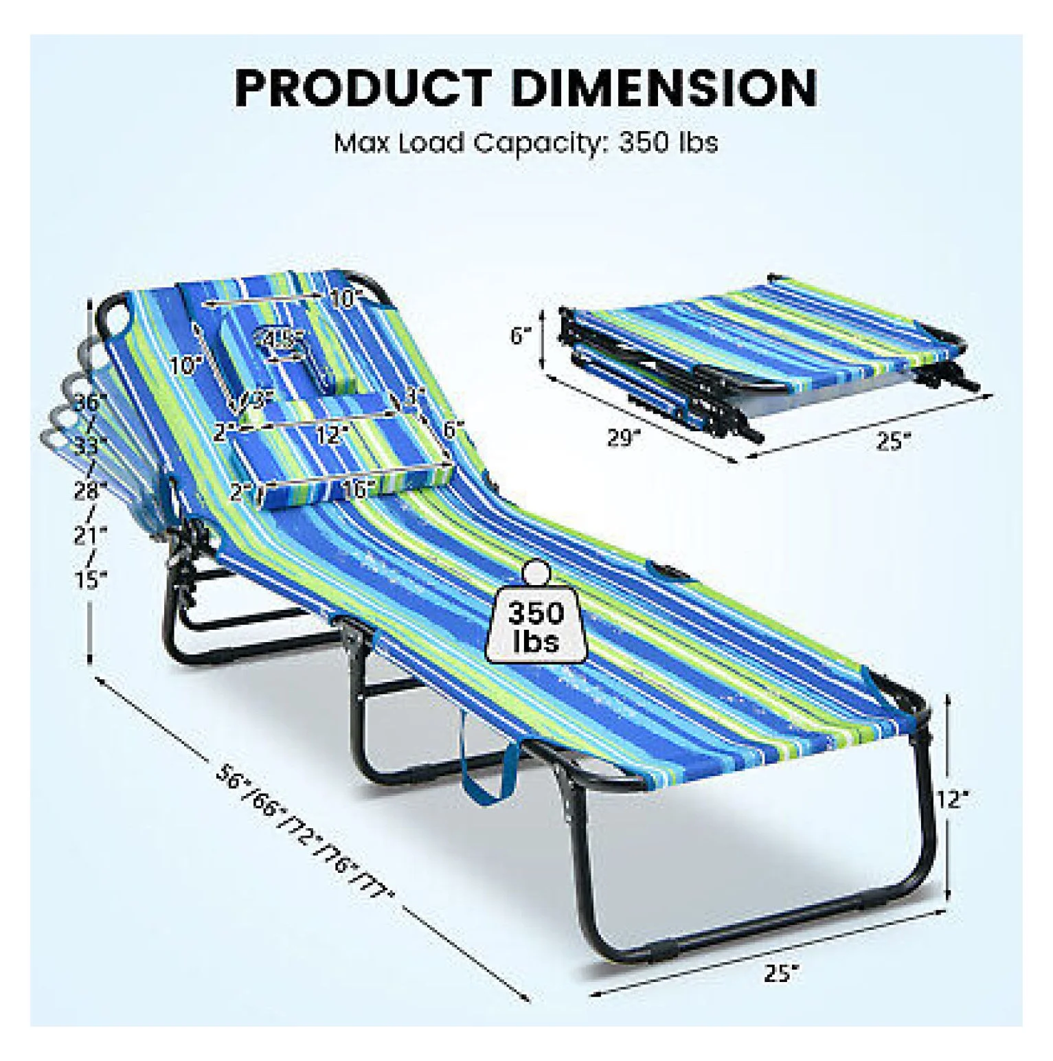 Folding Face Down Tanning Chair, Beach Lounge Chair with Face Hole