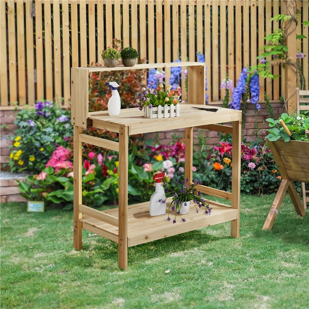 Yaheetech Wooden Potting Bench Table Garden Patio Workstation with Storage Shelf, Wood