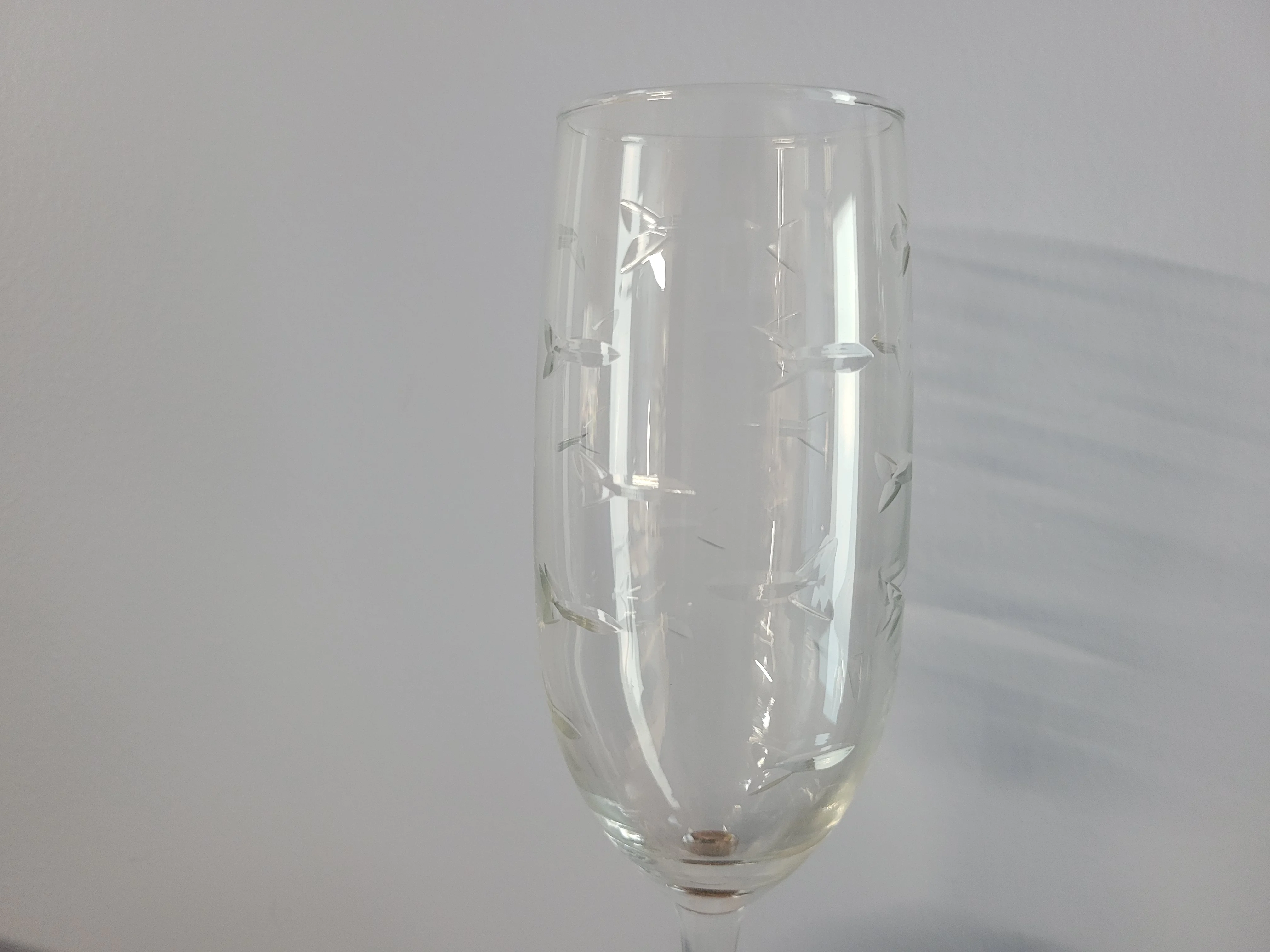 Rolf Glass Crystal Champagne Flutes, Etched School of Fish - 8oz, Sold Individually