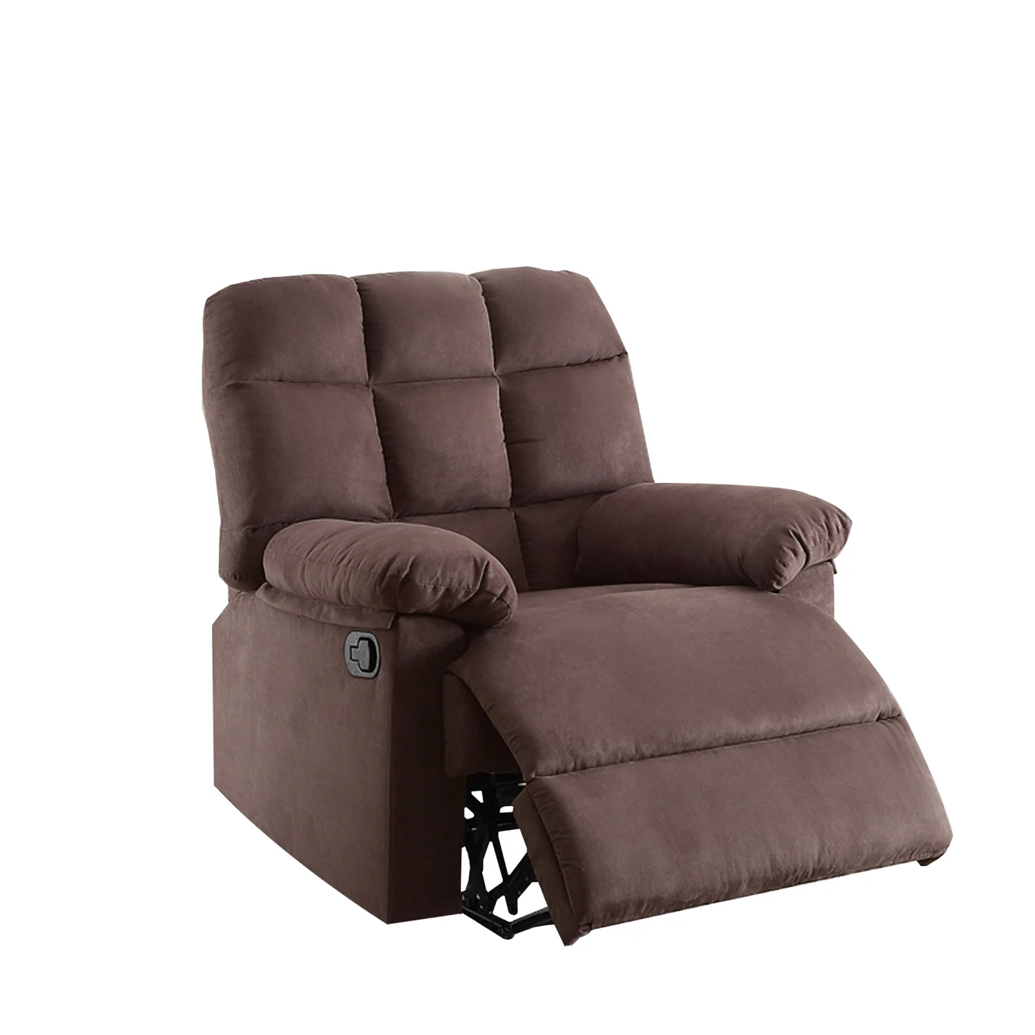 Maykoosh Bohemian Bliss Plush Cushioned Recliner With Tufted Back And Roll Arms In Saddle Brown