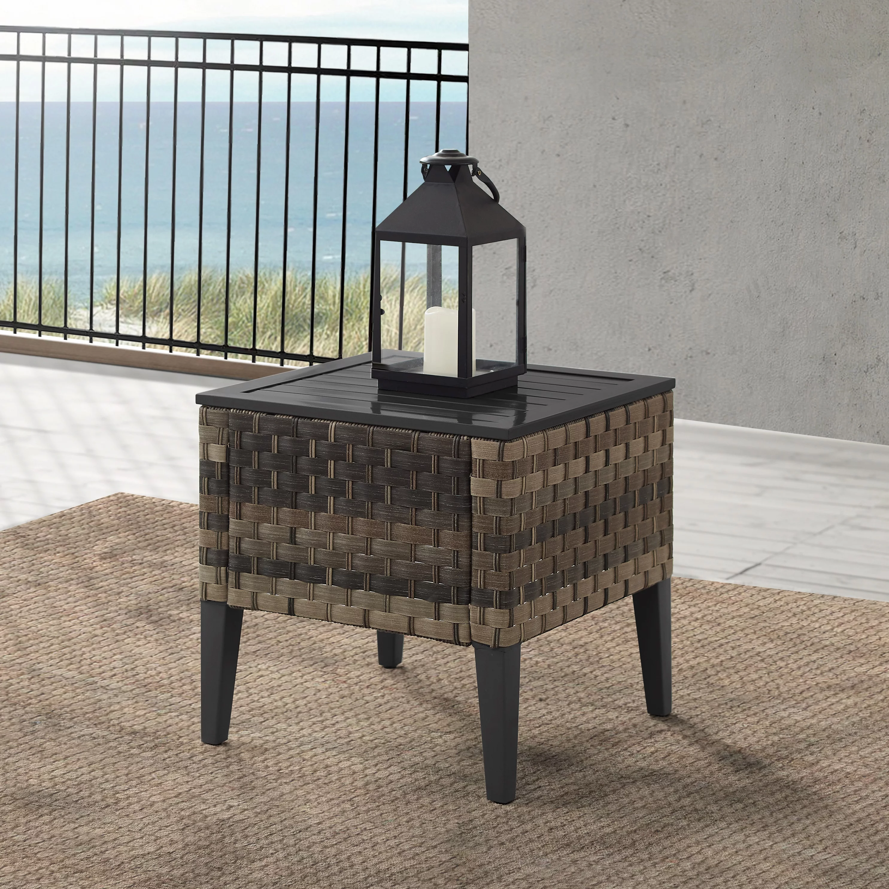 Crosley Furniture Prescott Modern Wicker Outdoor Side Table in Brown