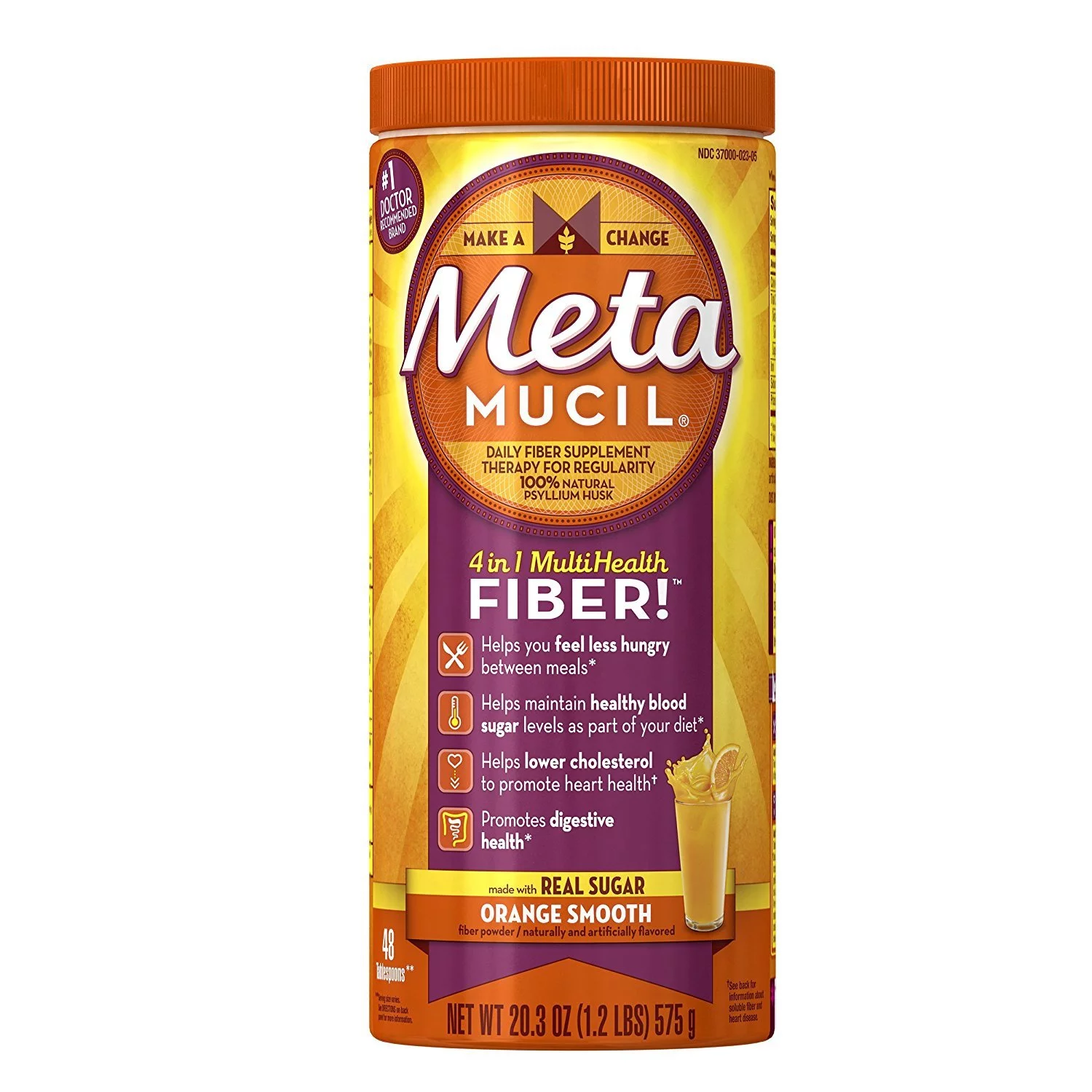 Metamucil Daily Fiber NEED UPDATE NEED UPDATE, 100% Natural Psyllium Husk, Orange Smooth Sugar Fiber NEED UPDATE, 48 Dose, 20.3 Ounce