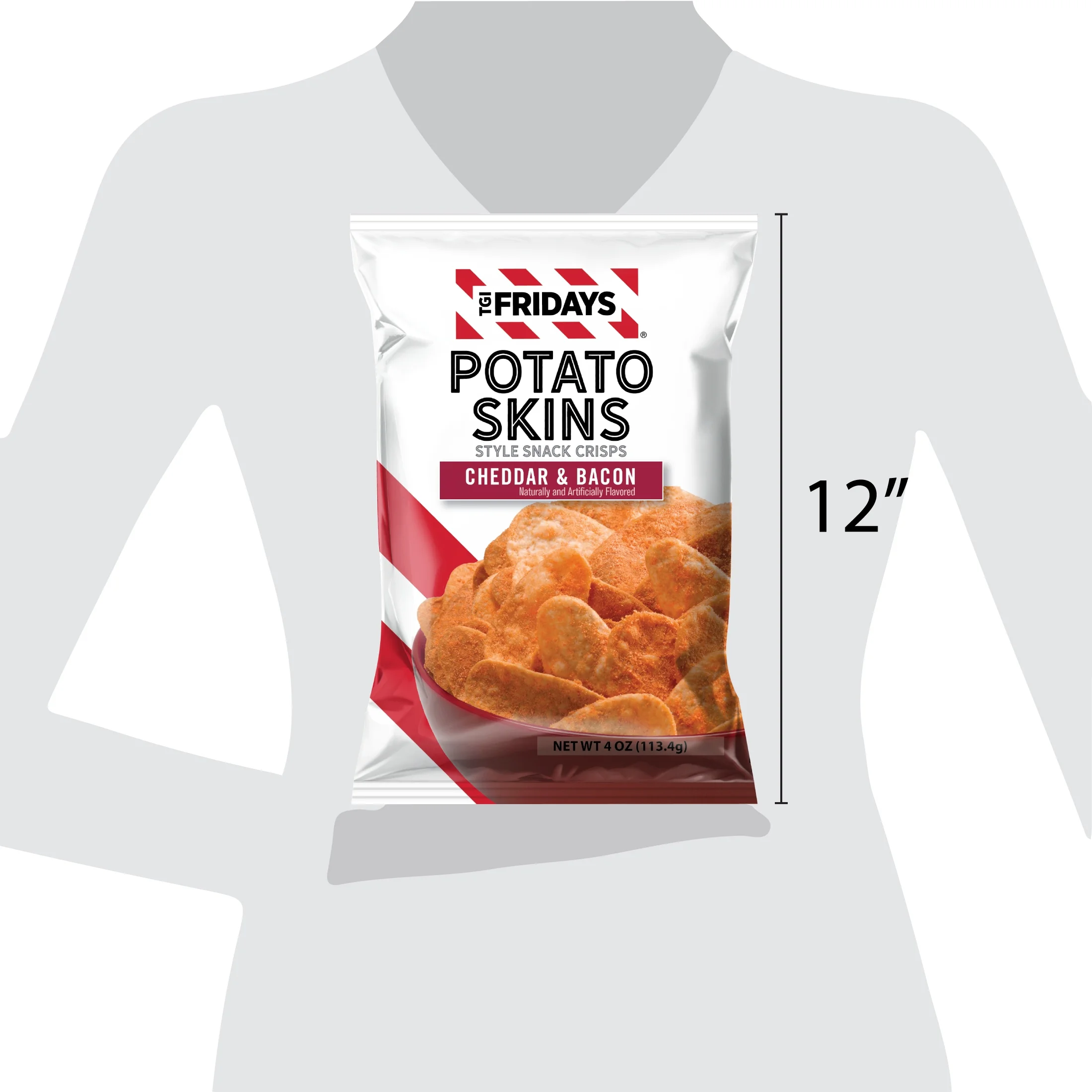 TGI Fridays Cheddar & Bacon Potato Skins Style Snack Crips, Gluten-Free, 4 oz Bag