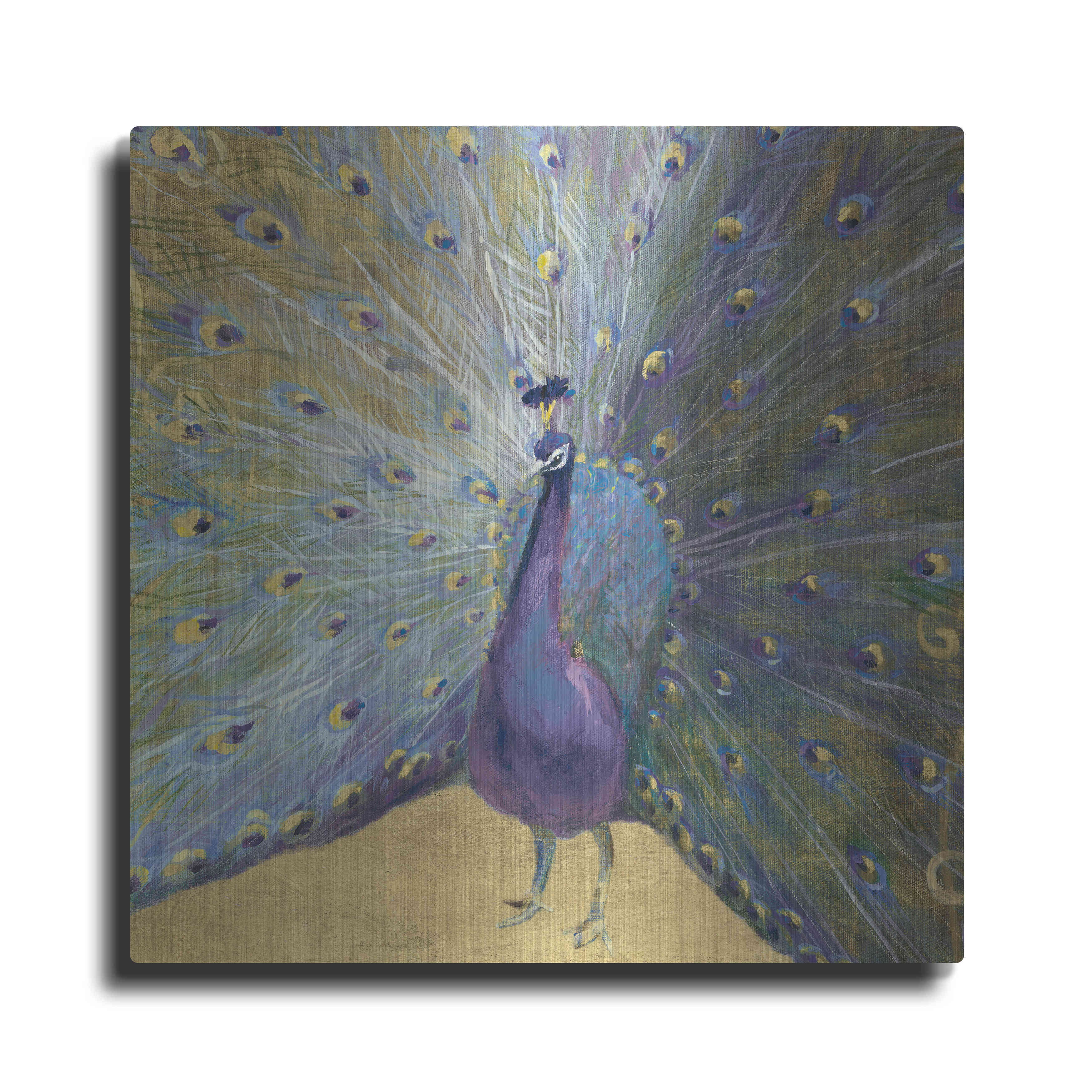 Luxe Metal Art 'Purple And Gold Peacock' by Danhui Nai, Metal Wall Art, 36
