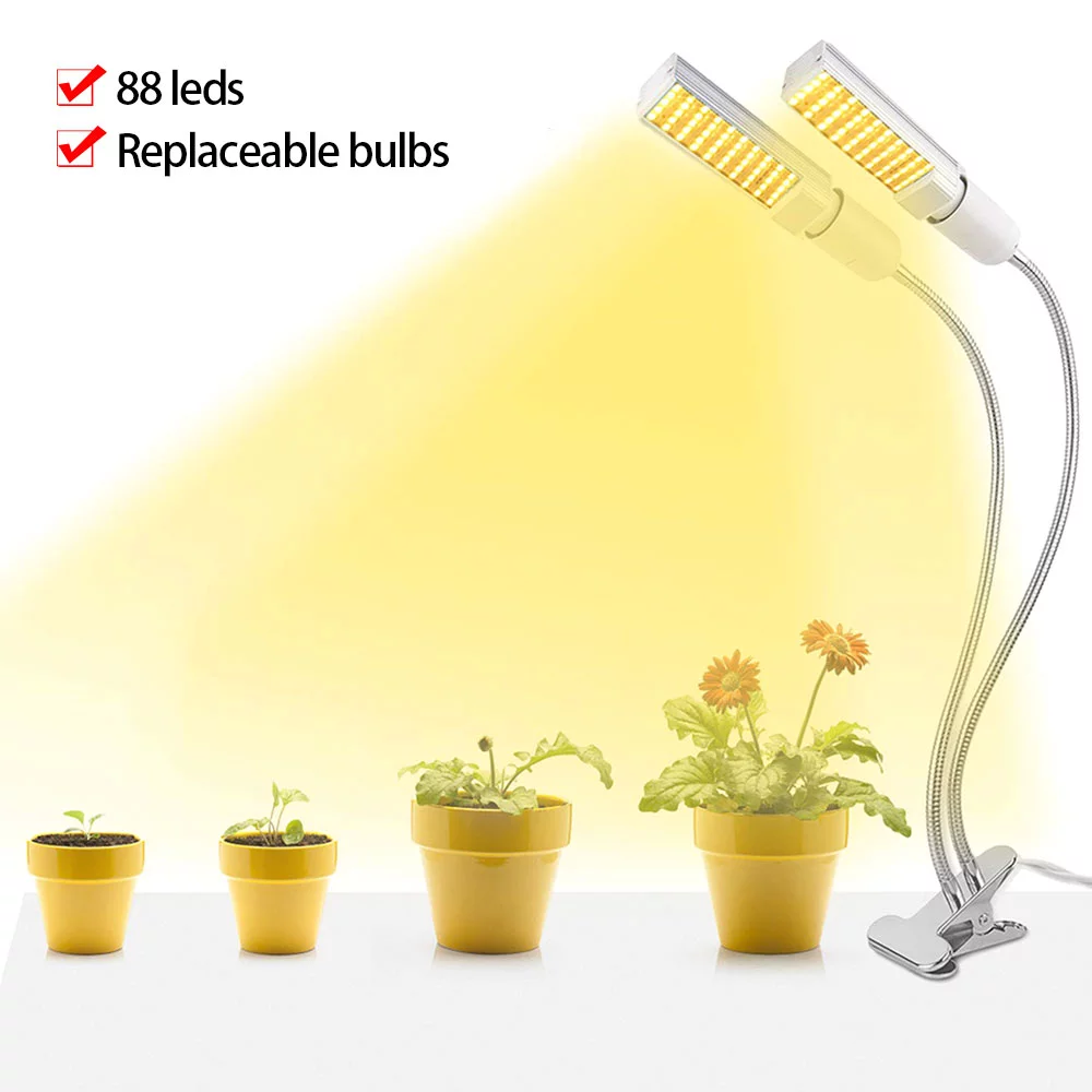 ODOMY 45W Plant Light， Full Spectrum LED Grow Light for Indoor Plants LEDs White Plant grow Lamp with Dual Head 360°Adjustable Gooseneck for Greenhouse and Succulents