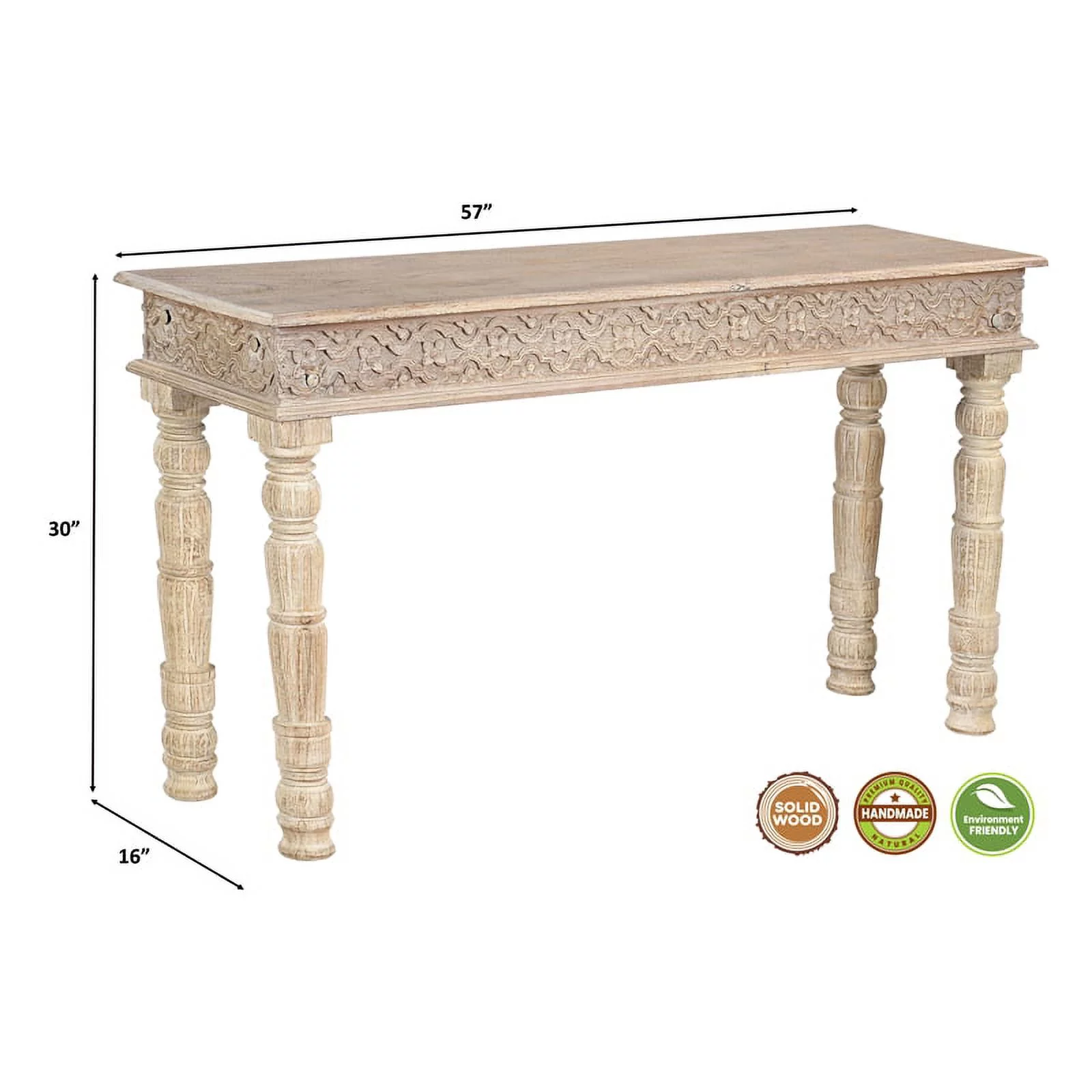 Taran Designs Milton Carved Solid Wood Console Table in White