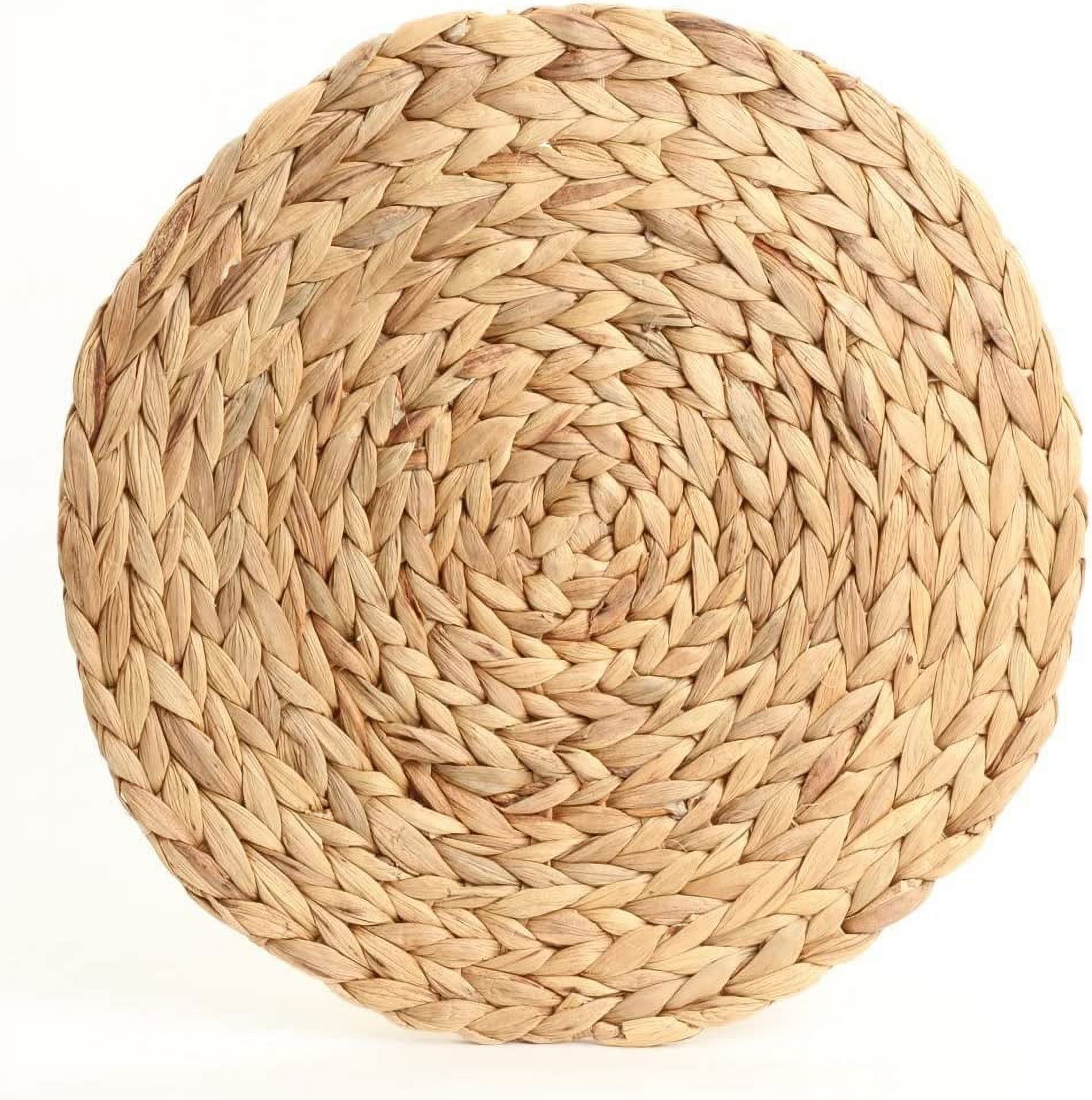 NAMZI Round Woven Placemats Set of 2 (Diameter: 14 inches), Water Hyacinth Straw Braided Placemat for Dining Table, Heat Resistant Non-Slip Weave Placemats Handmade(Set 2, 13.5 inches)