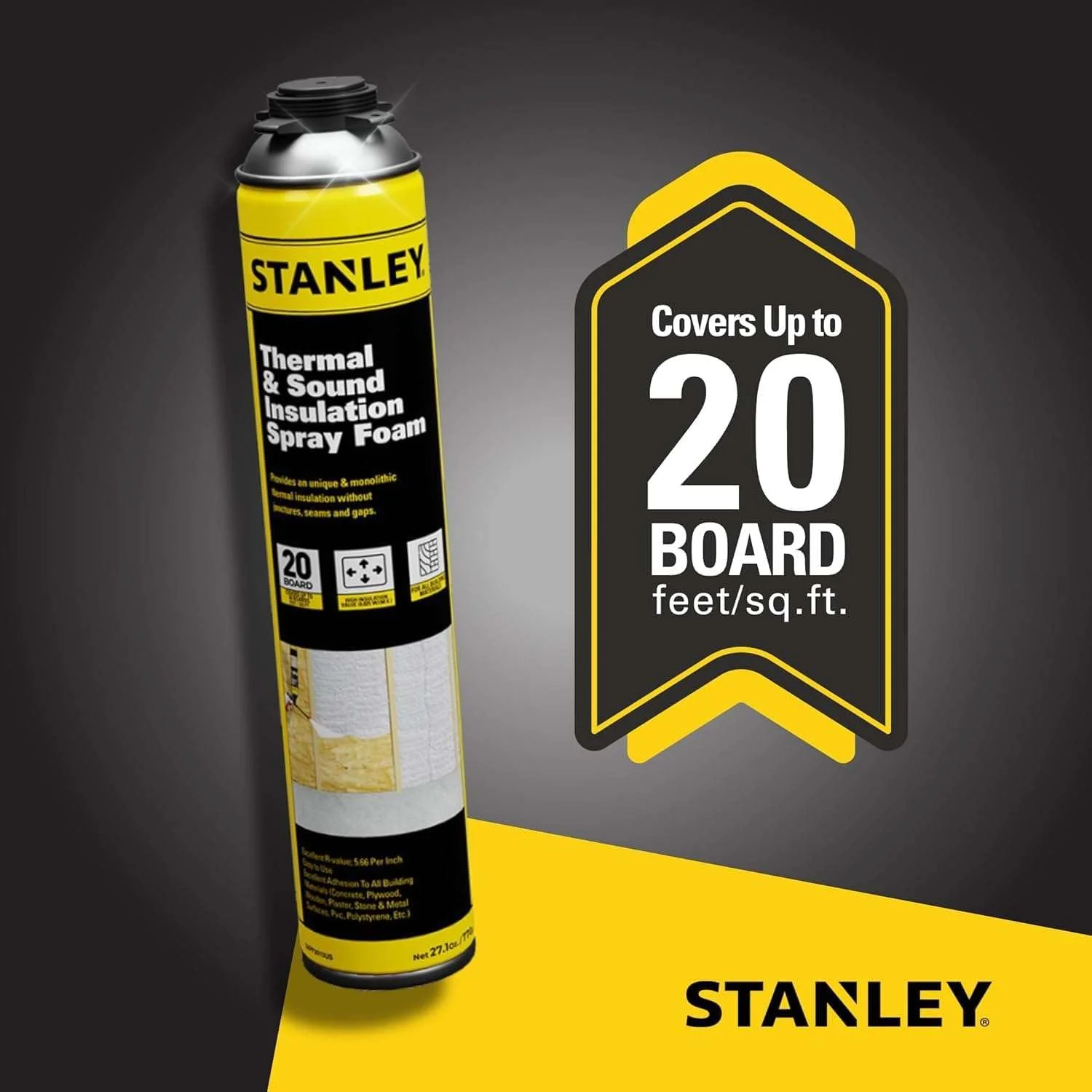 Stanley Supercoat Spray Foam Insulation Kit - Closed Cell Spray Foam Covers up to 20 Board feet. - Including Gun, Cleaner - 27.1 oz, 1 Pack + Cleaner + Spray Gun