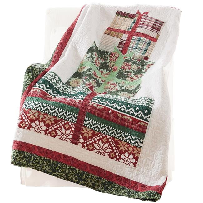 Benjara  1 x 60 x 50 in. Cotton Quilted Throw Blanket with Fill & Winter Gifts, Multi Color