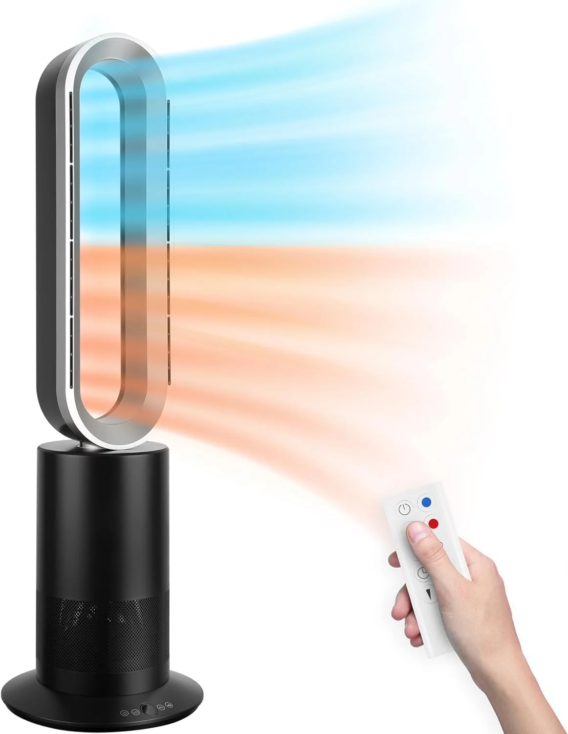 MINGFENG 34 Inch Bladeless Tower Fan with Remove, Heater and Fan Combo for Indoor Use, Cooling Oscillating Fan for Home Bedroom,Black