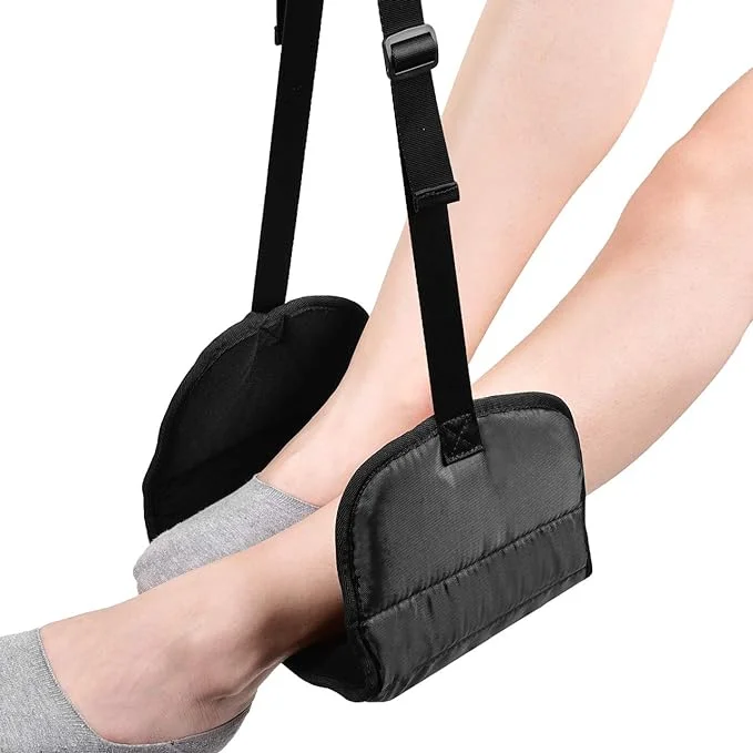 Airplane footrest made of high quality memory foam - Airplane travel foot hammer, collision-free foot hammock and portable airplane leg rest provide relaxation and comfort on long flights.