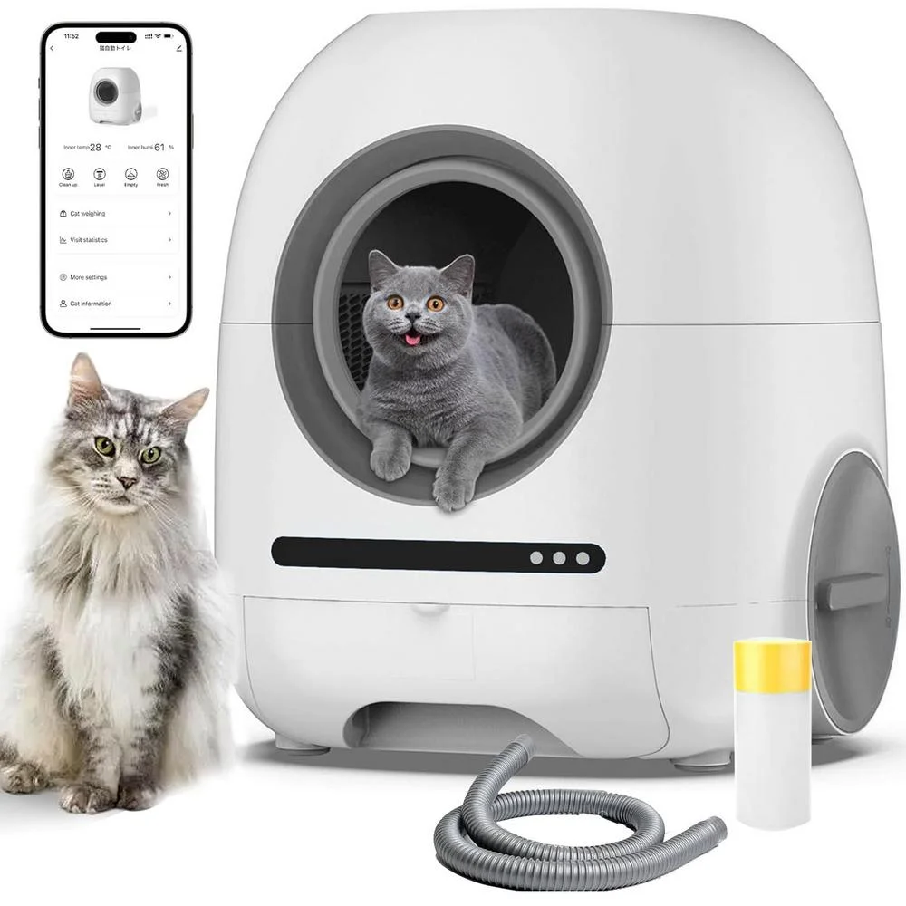 Automatic Smart Cat Litter Box -Cleaning Cat WiFi APP 68L+ 10L, Automatic Odor Removal Cat Litter Box with APP Control & Cleaning Kit for Multiple Cats