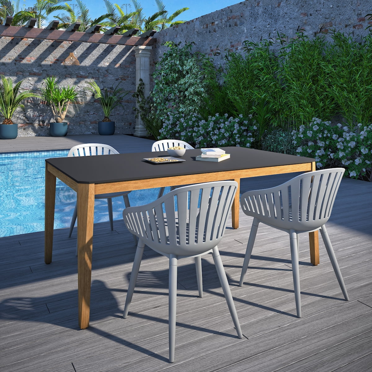 Amazonia Lovaina 5- Piece Black Eucalyptus Wood Outdoor Dining Set