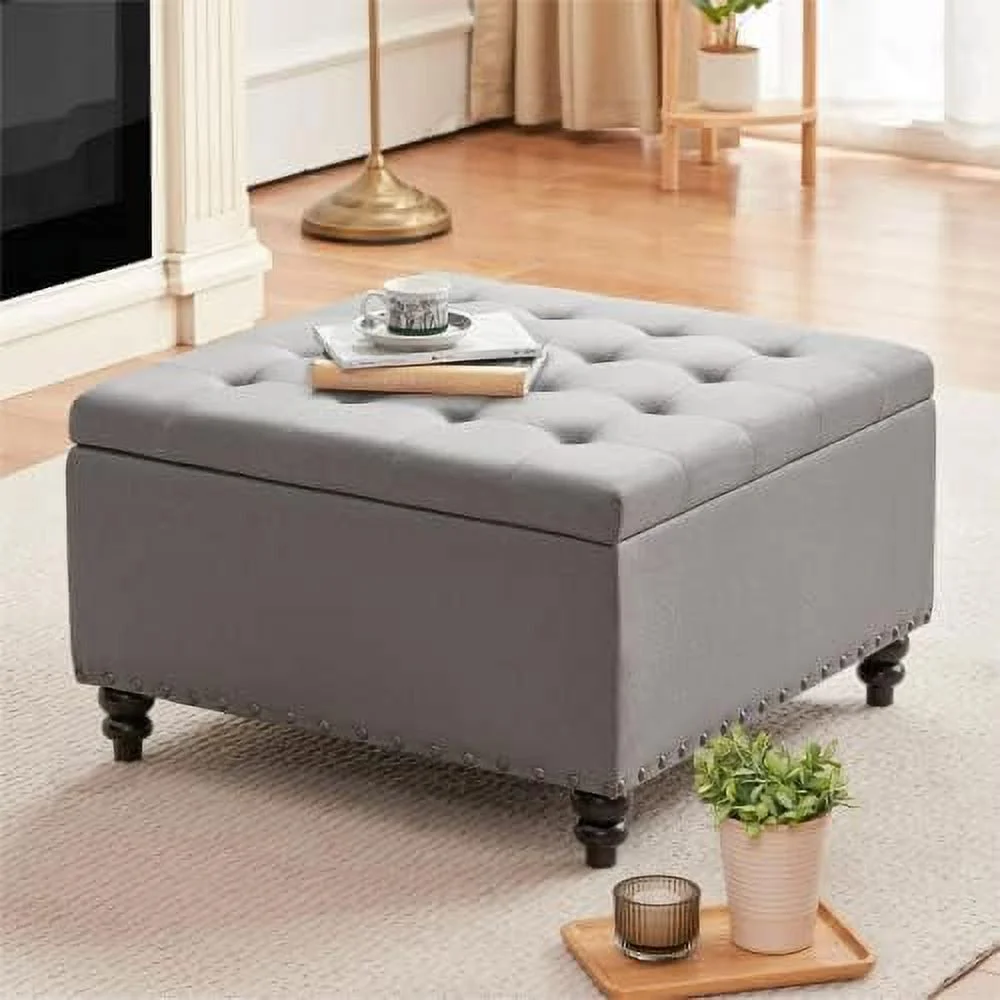 CHIUYN Square  Ottoman Ottoman with  for Living Room Tufted Ottoman Coffee Table with  Oversized Ottoman (Dark Grey)