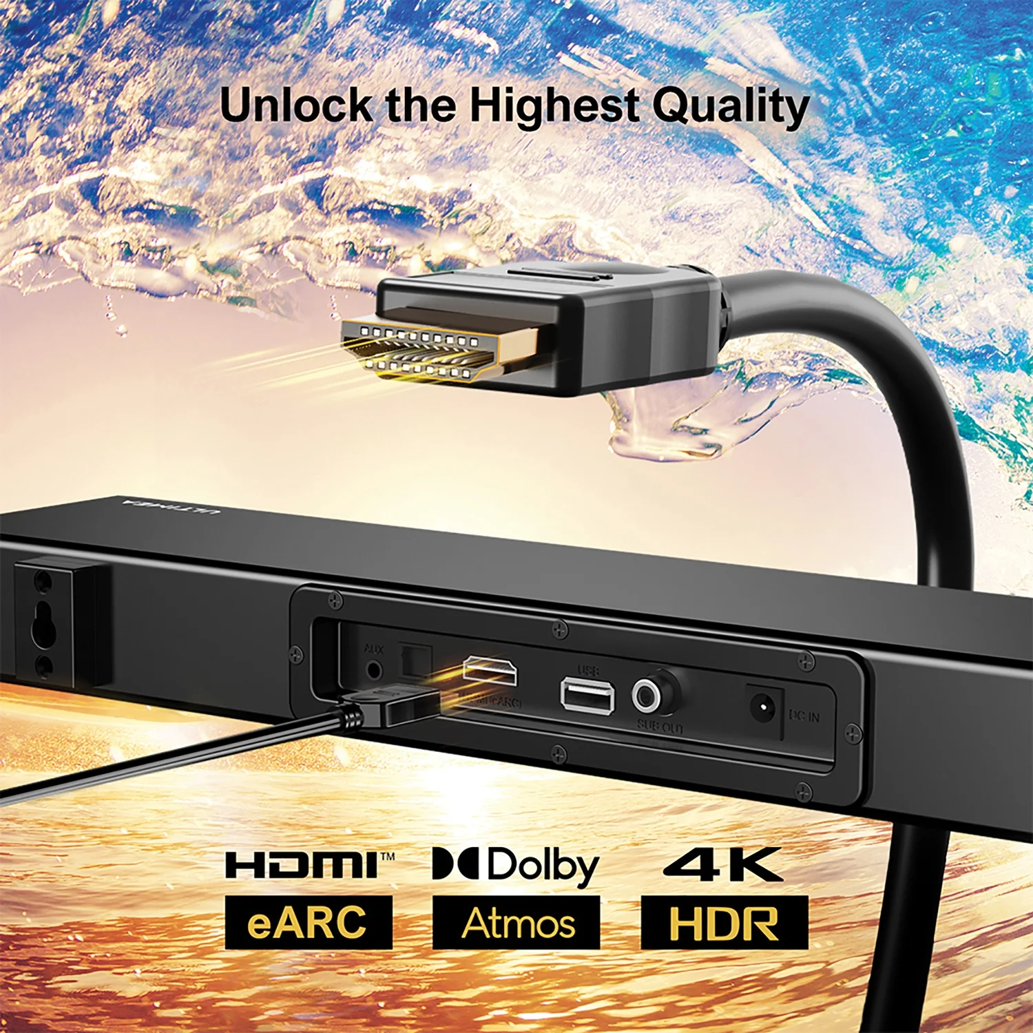 Ultimea Nova S50 2.1-Channel Virtual Dolby Atmos 15.7-In. Sound Bar with Subwoofer, Black, U2120