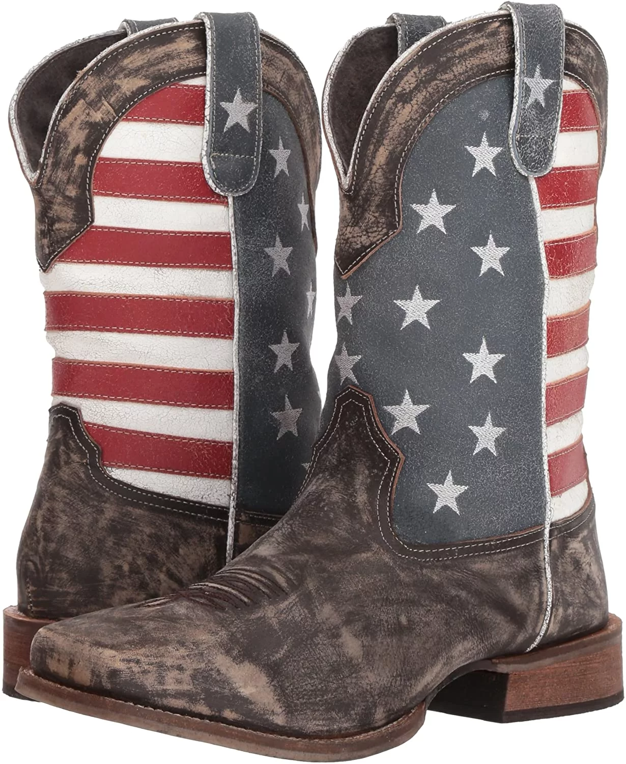 Roper 12In Mens Brown Leather American Flag Cowboy Boots 9EE