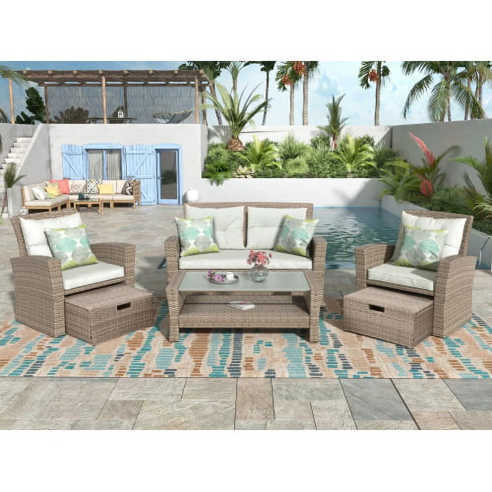 Patio Furniture Set, 4 Piece Outdoor Conversation Set All Weather Wicker Sectional Sofa with Ottoman and Cushions