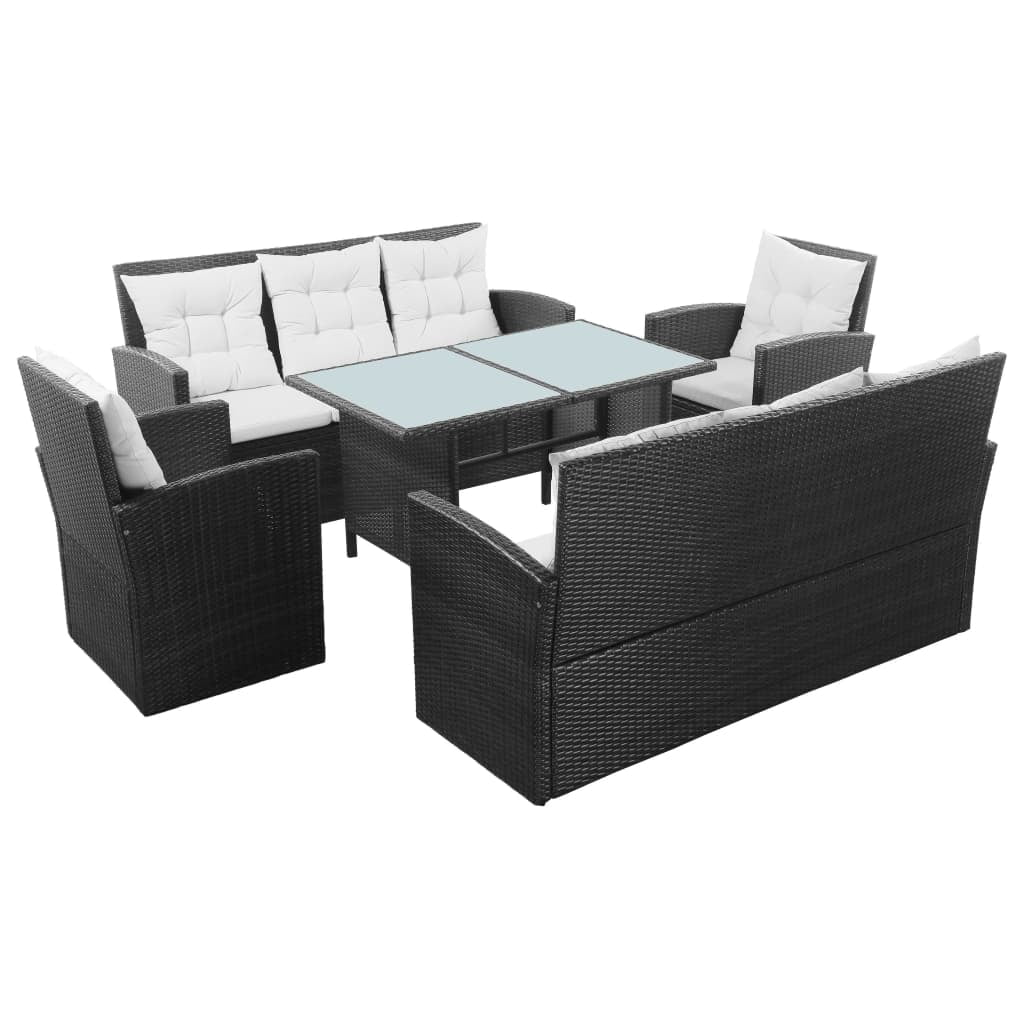 5 Piece Garden Set with Cushions Poly Rattan Black