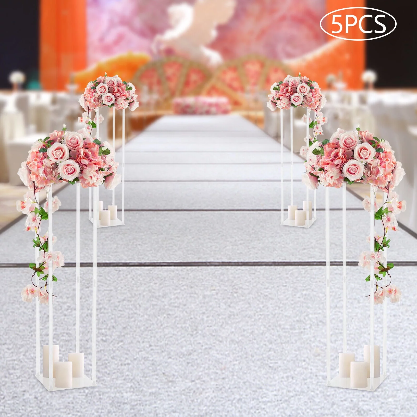 5Pc Acrylic Floor Vase Column Clear Flower Stand Geometric Centerpieces Vase 39