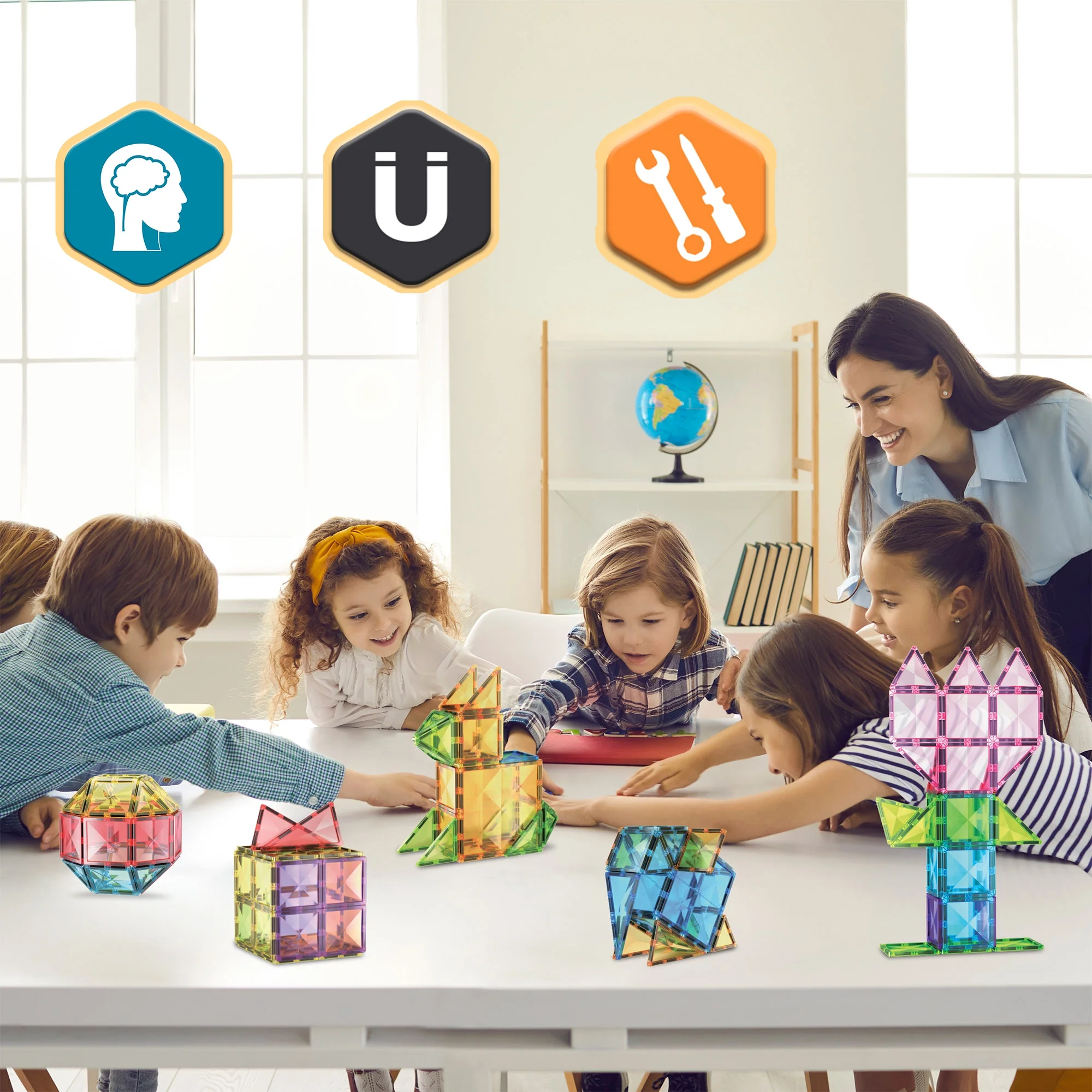 PicassoTiles 80 PC Magnetic Tiles, Magnetic Building Blocks for Kids, Magnet for Kids 3+ w/ Car Base