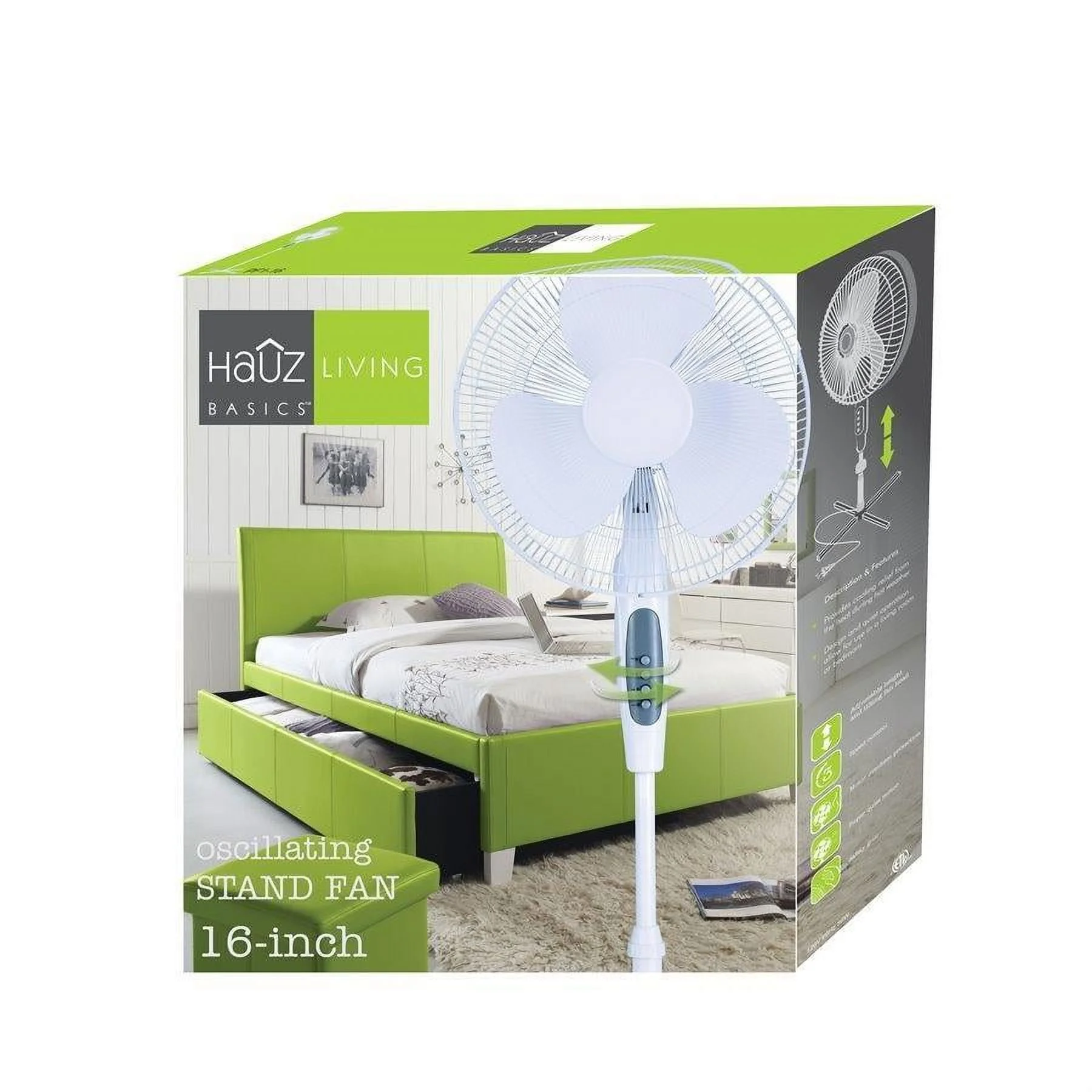 Hauz Oscillating Pedestal Fan 3 Speed Control 16 Inches White