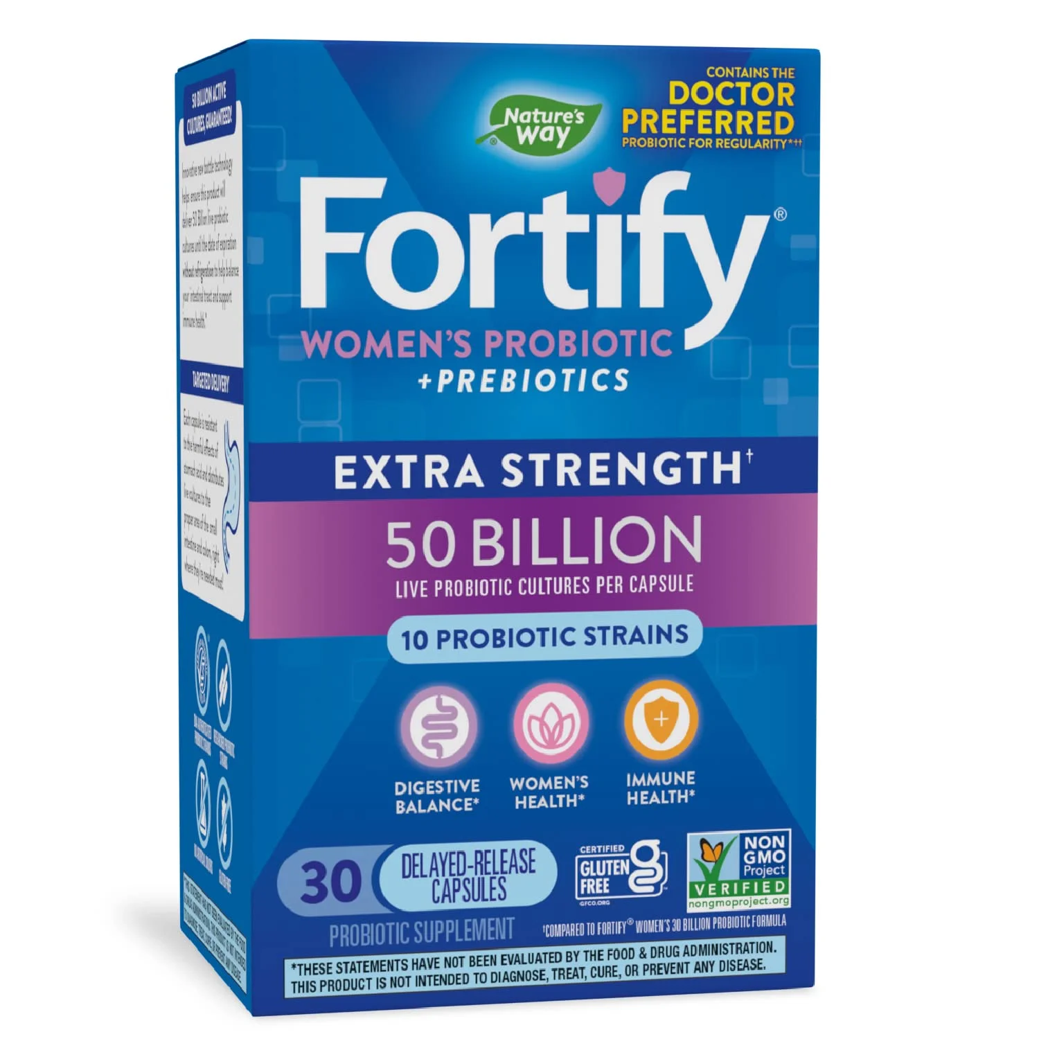 Fortify Women's Extra Strength Probiotic Capsules, 50 Billion Live Probiotics, 30 Count