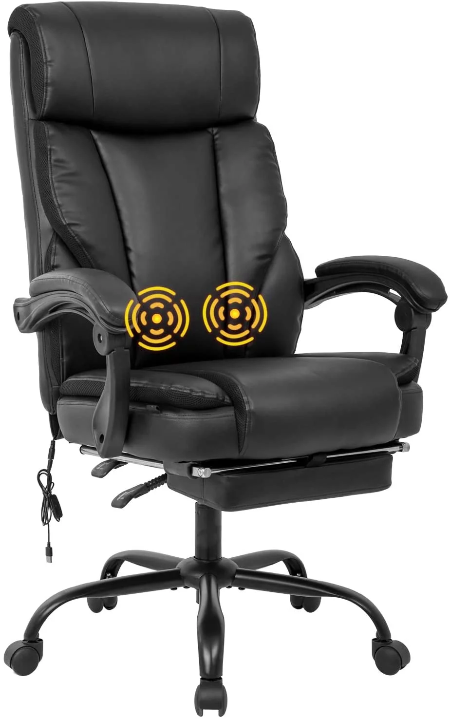 Home Office Chair with Lumbar Support Armrest Foot Rest Rolling Swivel High Back PU Leather(Black)