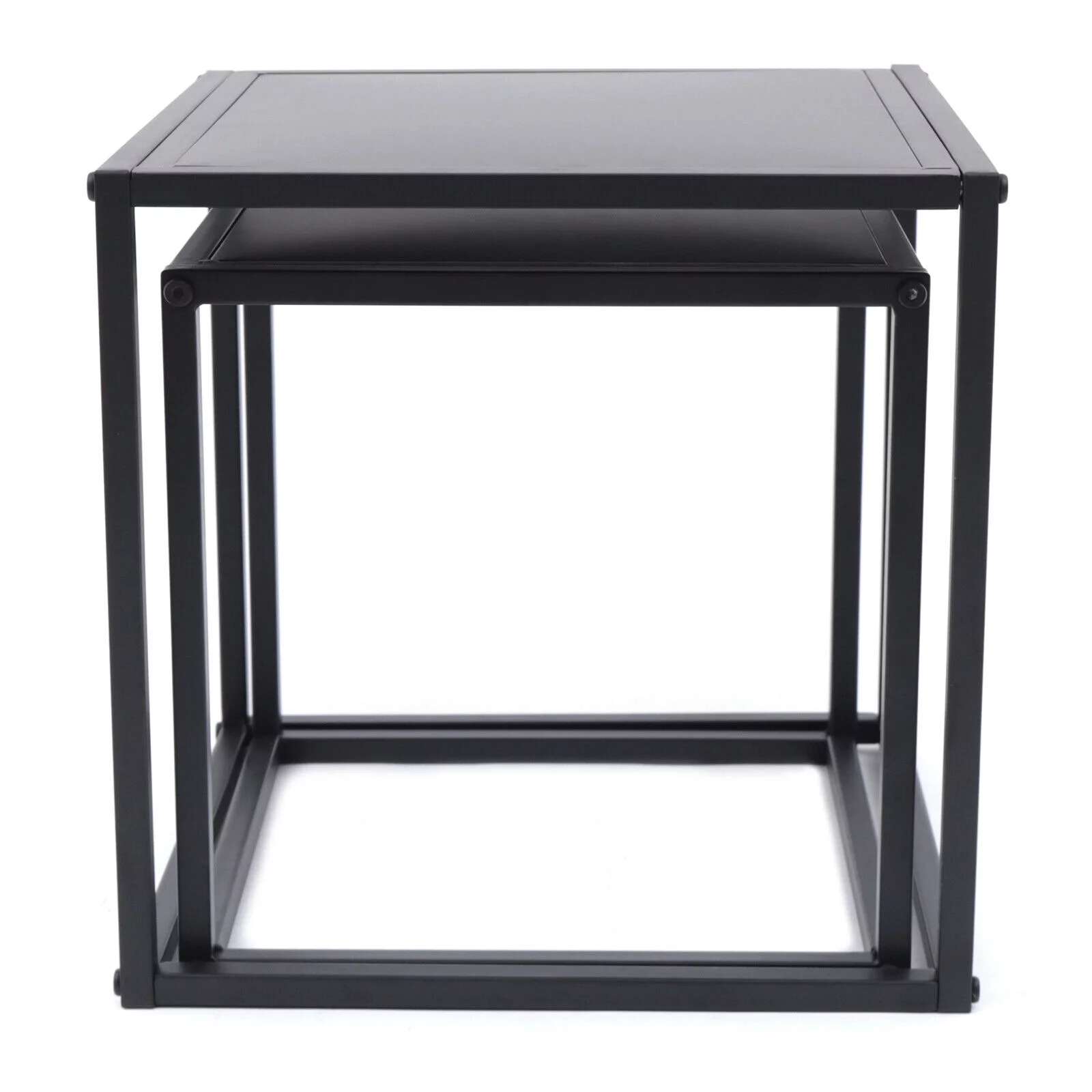 2pc Modern Square Metal Coffee Table Side/End Table Tray Matt Black Office Home