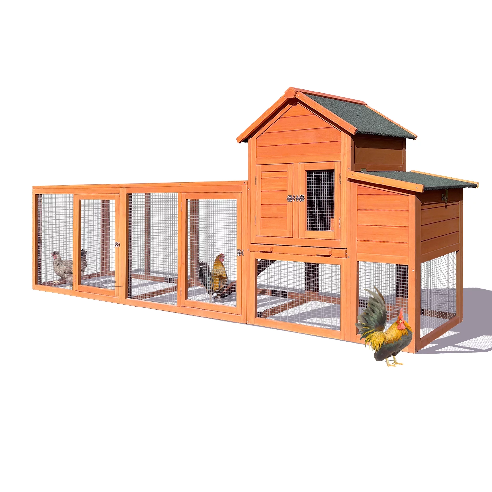 122＂Large Wooden Chicken Coop,Outdoor Hen House with Nest Box ,Wire Fence Poultry Cage