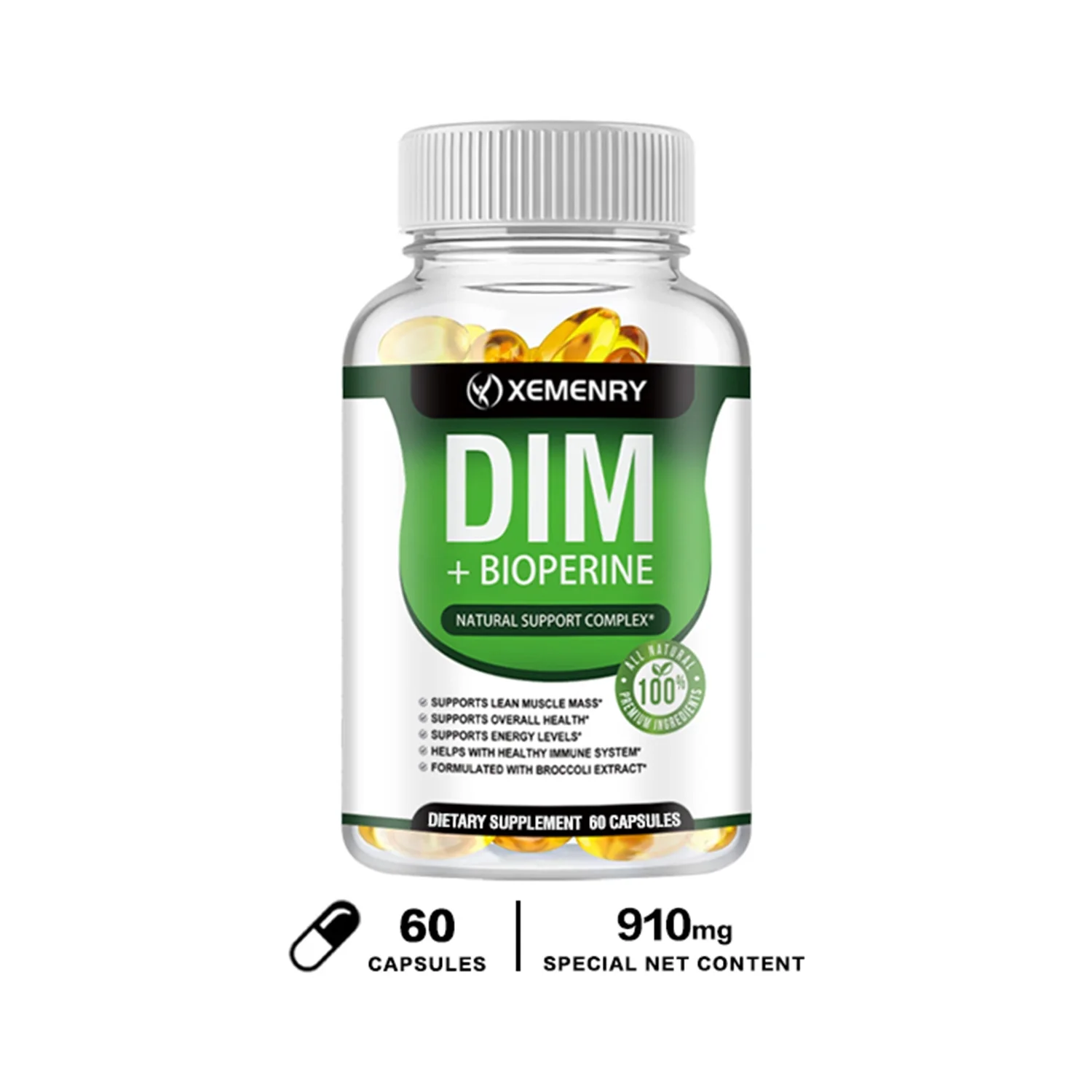 Xemenry DIM(Diindolylmethane) 910mg - with Bioperine -Premium Hormonal Support Formula(30/60/120pcs)
