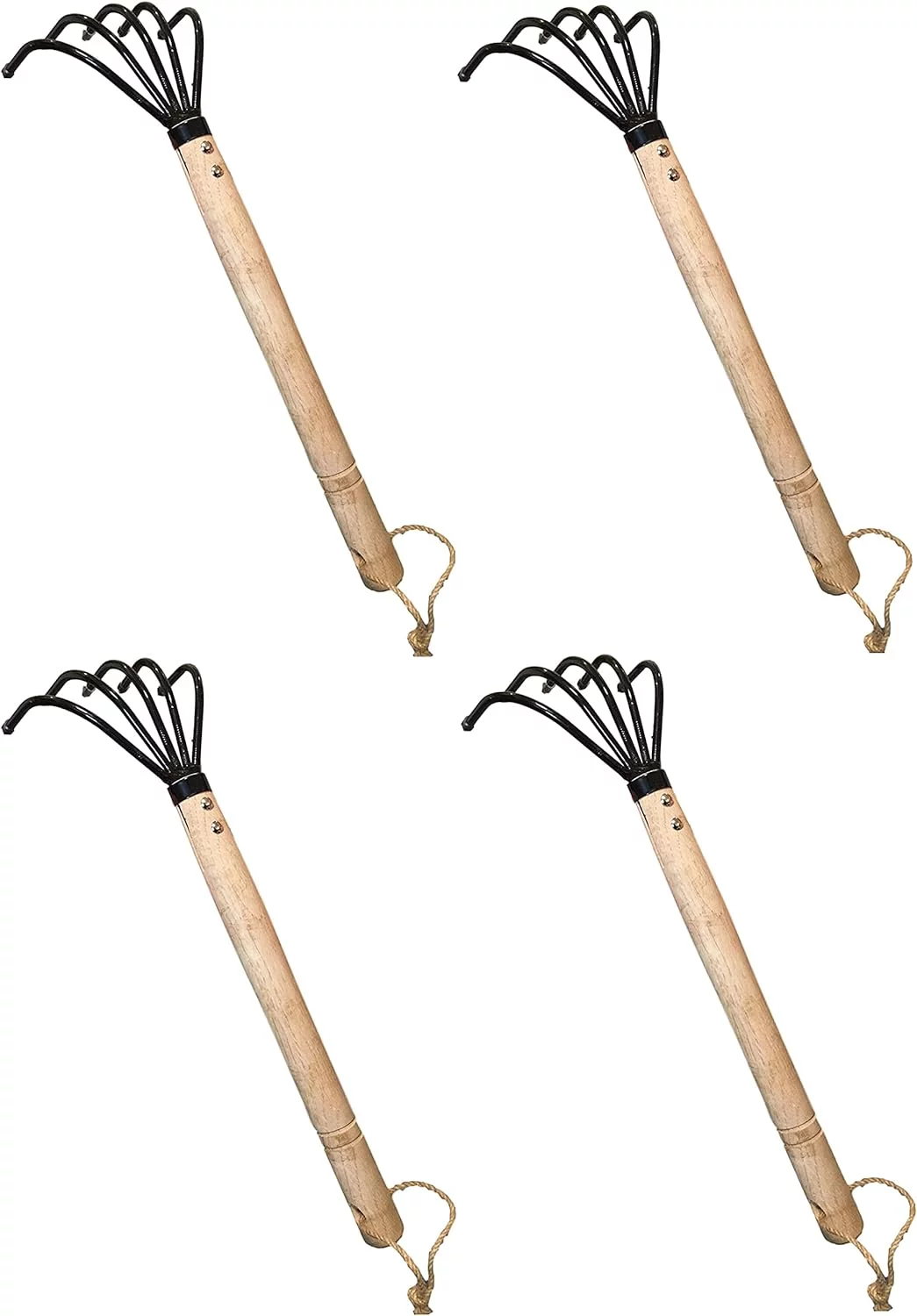 Hand Rake Cultivator Claw Soil Tiller - Military Grade Steel - Rust Resistant - 5 Tine Japanese Claw - Comfortable Wood Handle - Perfect Pulverized And Aerated Soil (4 Pack)