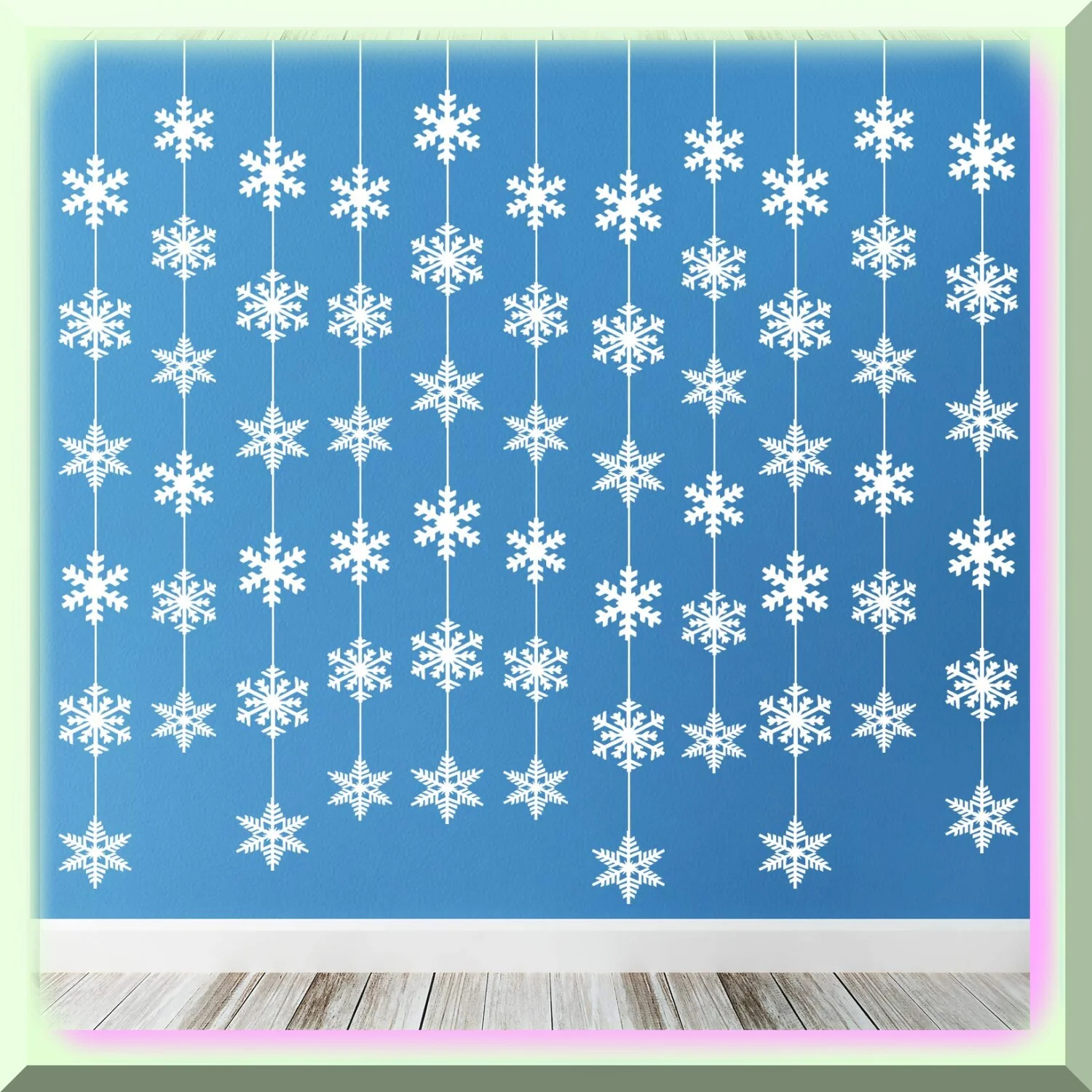Snowflake Symphony: 12 Strings of Frozen Delight for Winter Wonderland Party Decorations. Create a Magical Atmosphere with White Snowflake Garland Hanging Decorations.